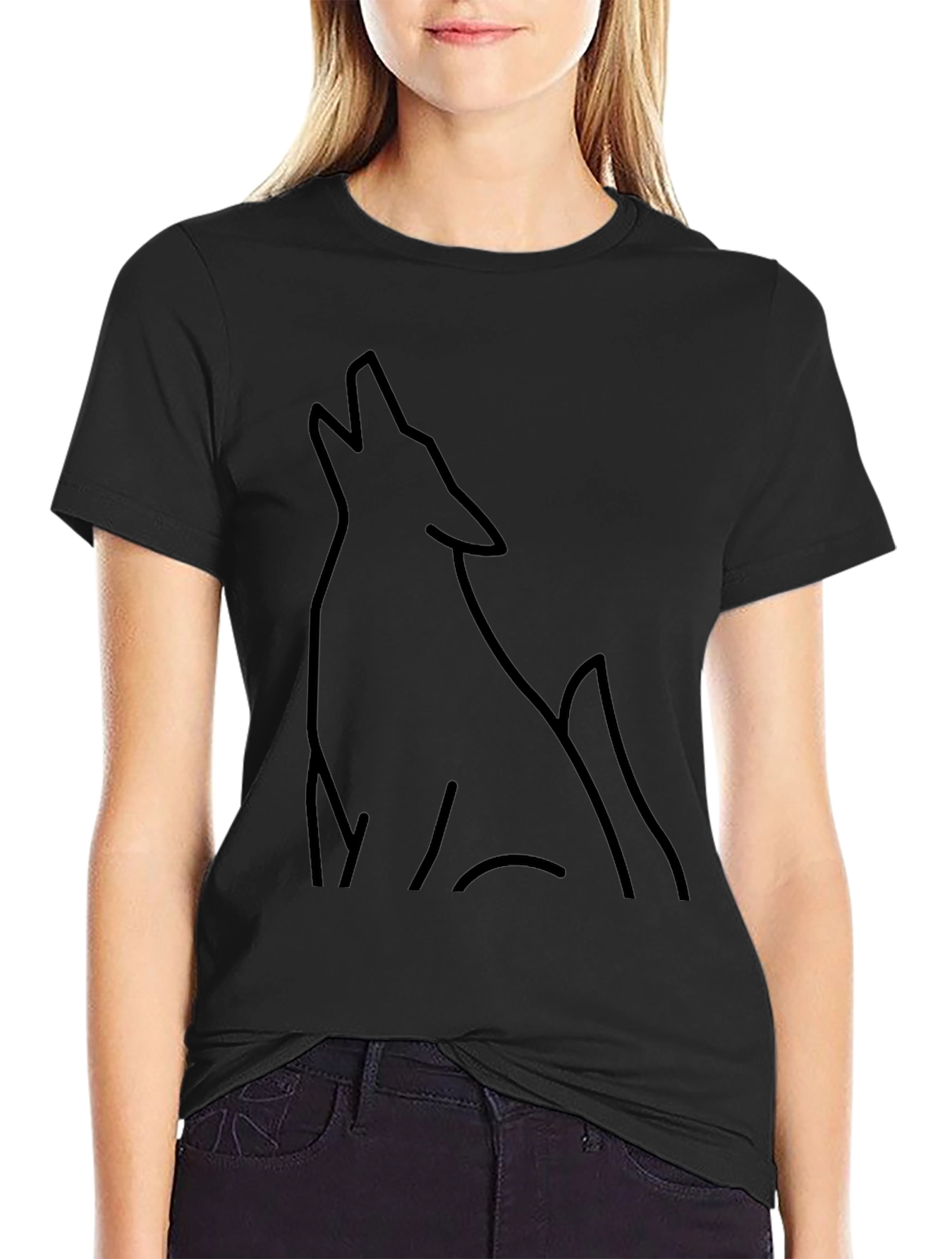 Mens Black Wolf Outline Graphic Tee