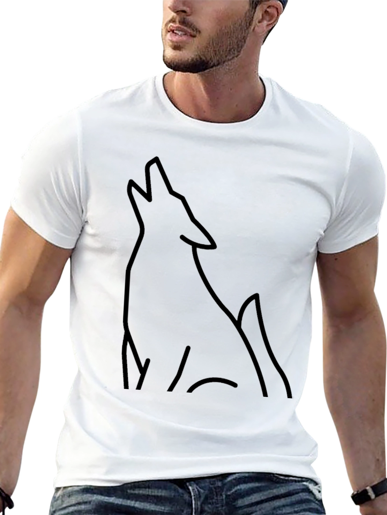 Mens Black Wolf Outline Graphic Tee
