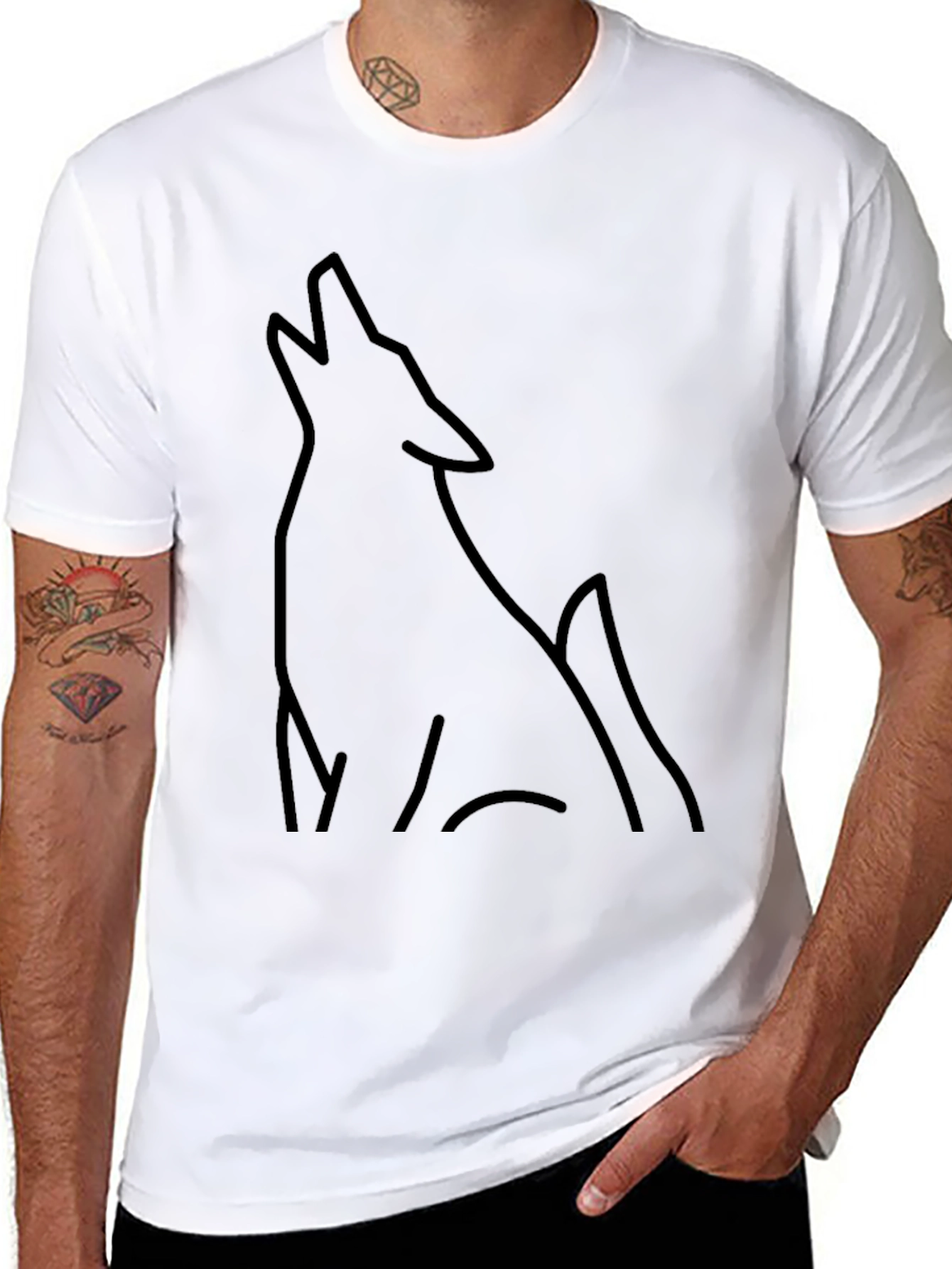 Mens Black Wolf Outline Graphic Tee