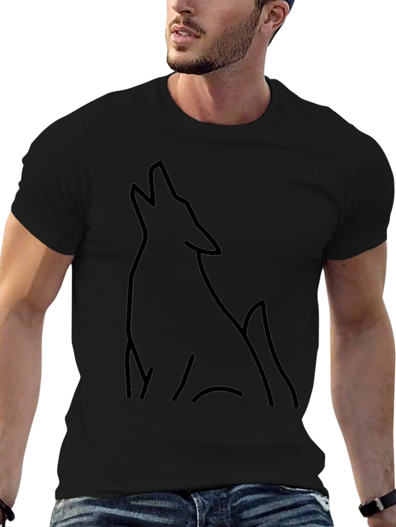 Mens Black Wolf Outline Graphic Tee