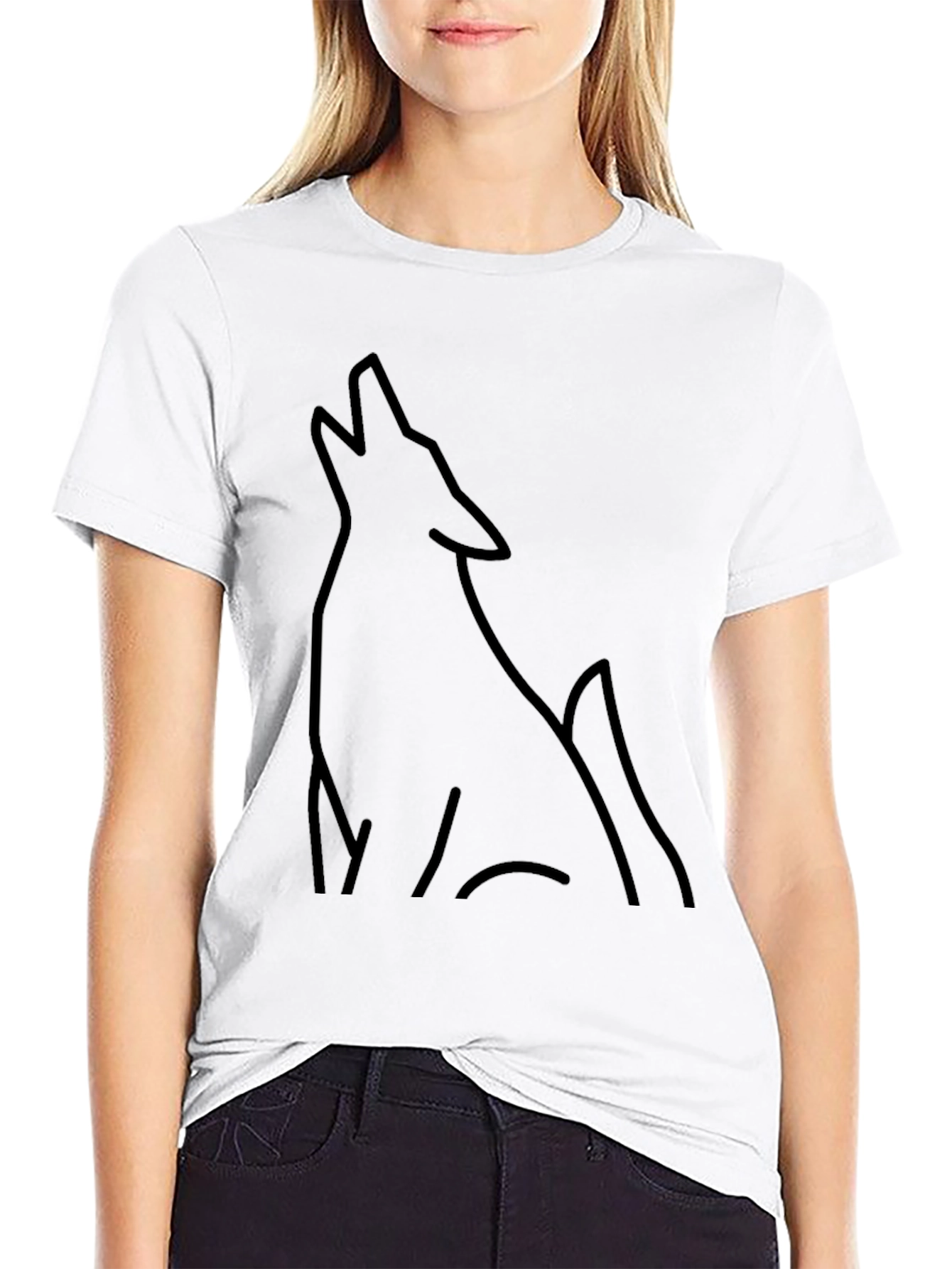 Mens Black Wolf Outline Graphic Tee