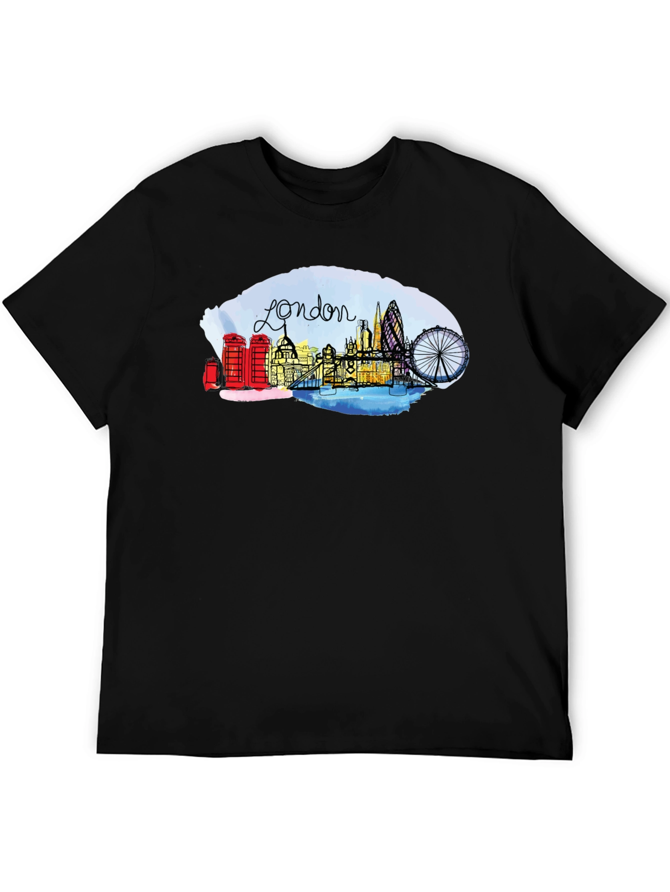 London Skyline Graphic Tee - Black Cotton Blend