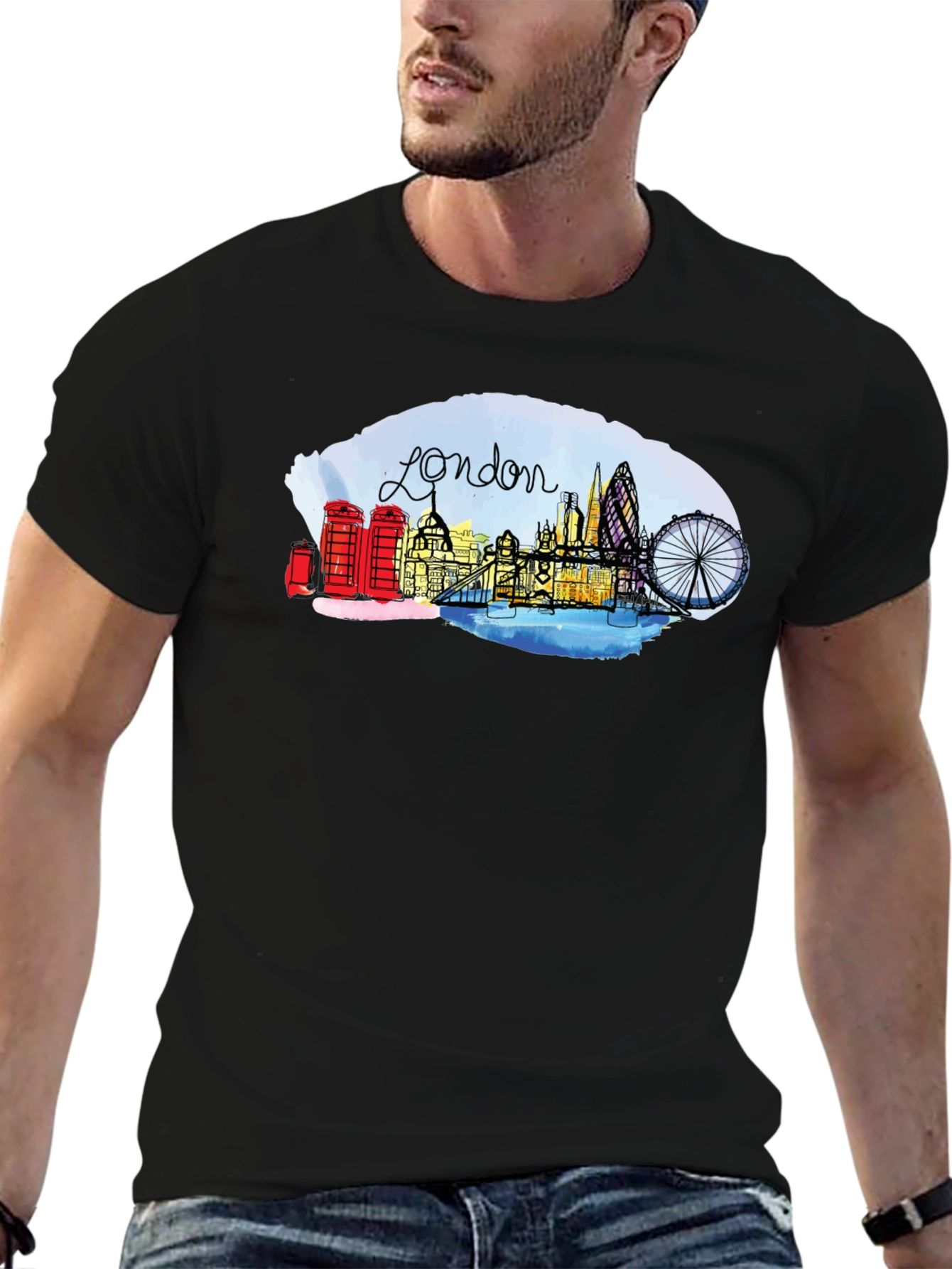 London Skyline Graphic Tee - Black Cotton Blend