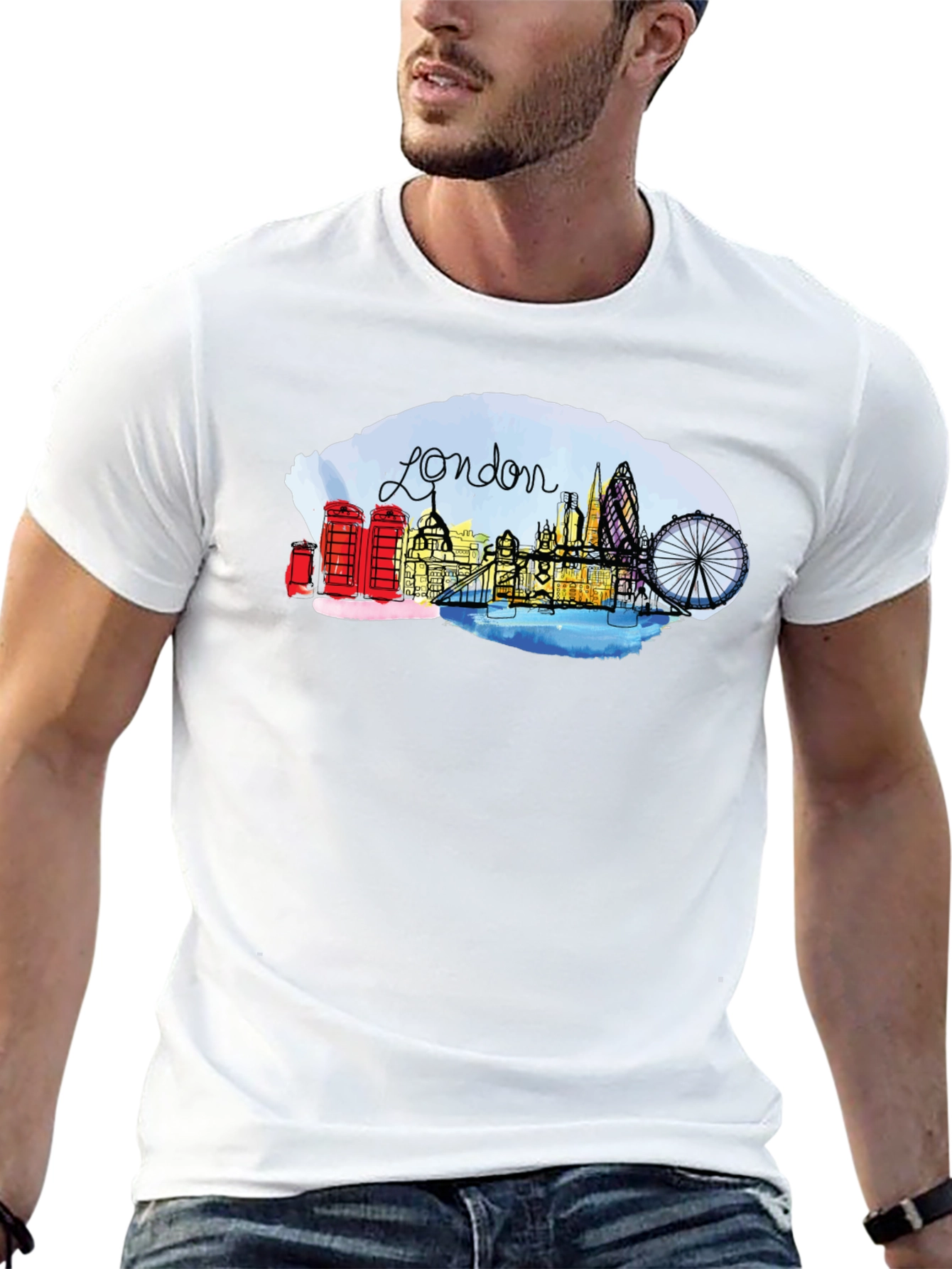 London Skyline Graphic Tee - Black Cotton Blend