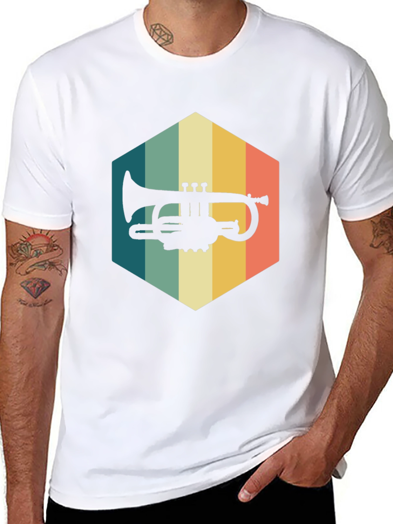 Retro Trumpet Black T-Shirt - Music Lover Tee