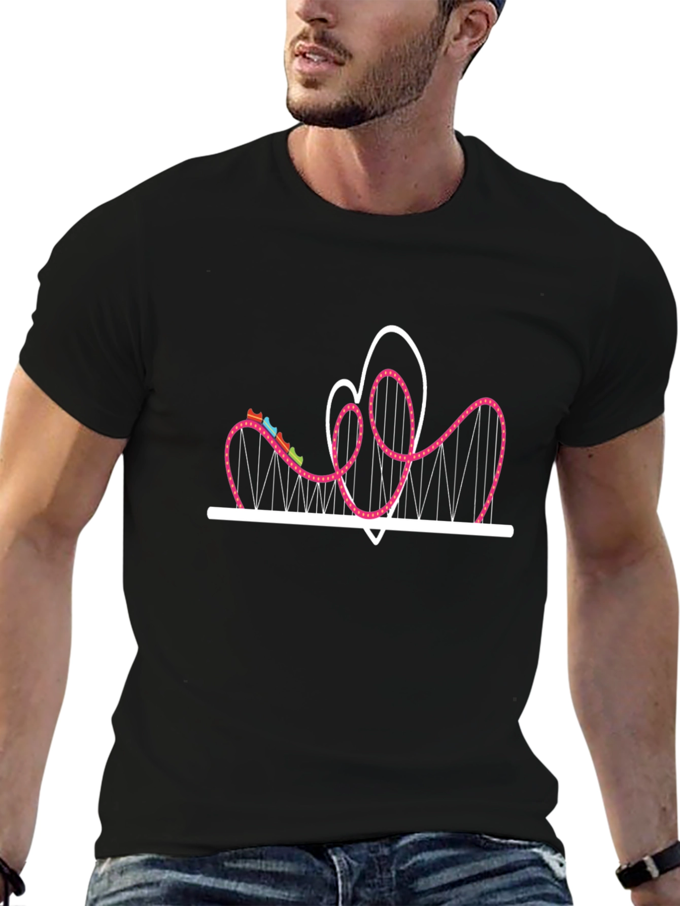 Roller Coaster Heart Graphic Tee - Black