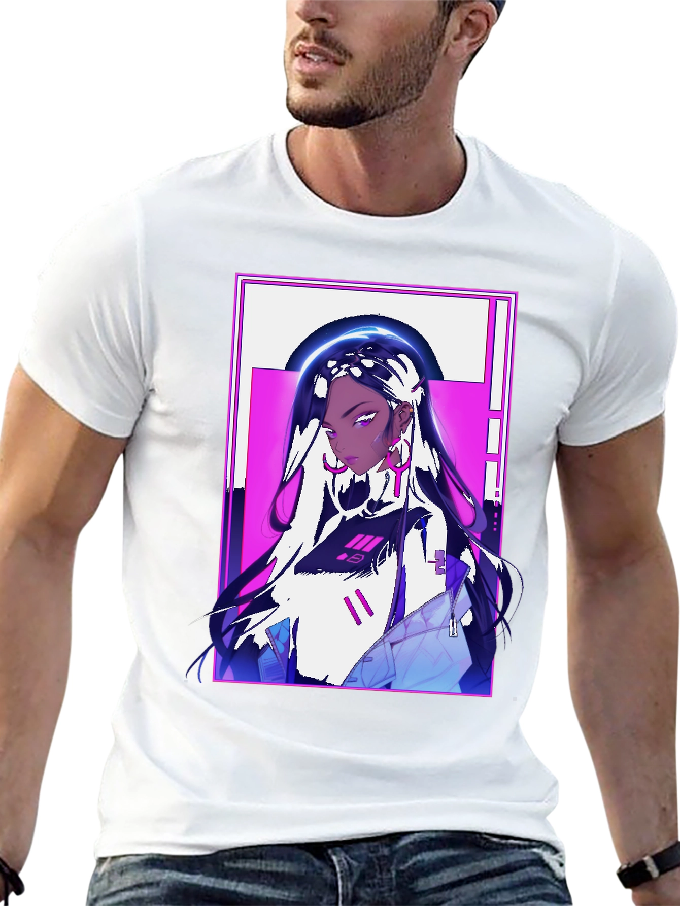 Anime Girl Graphic Print Black Tee