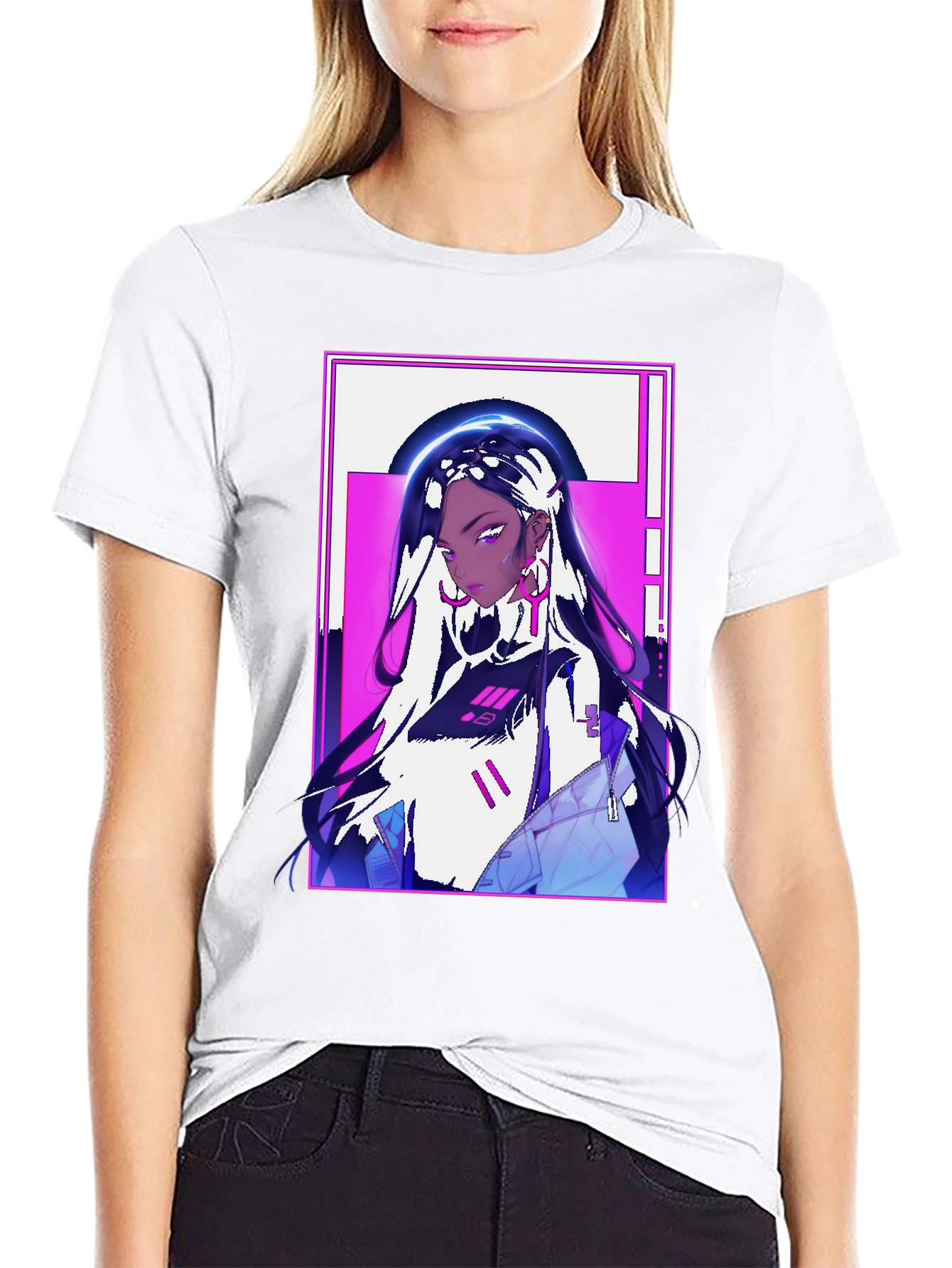 Anime Girl Graphic Print Black Tee