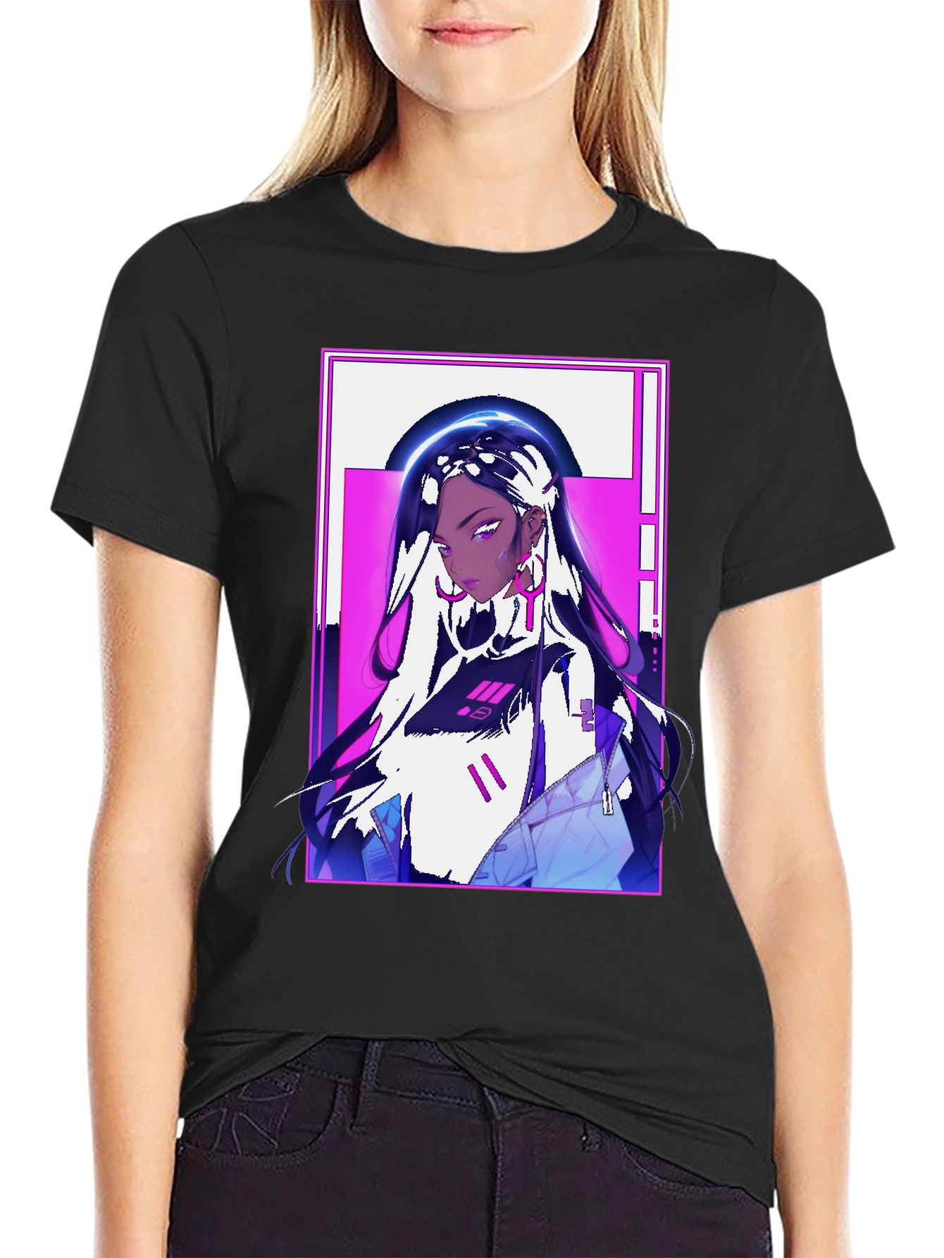 Anime Girl Graphic Print Black Tee