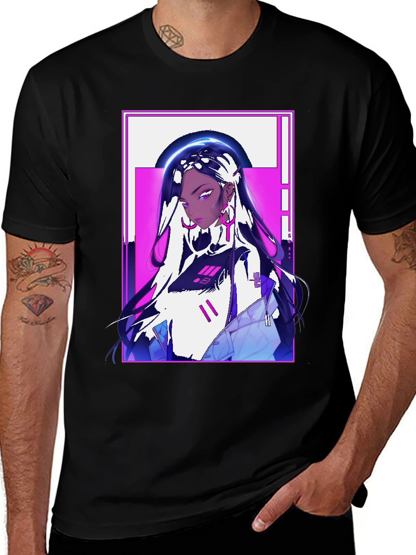 Anime Girl Graphic Print Black Tee