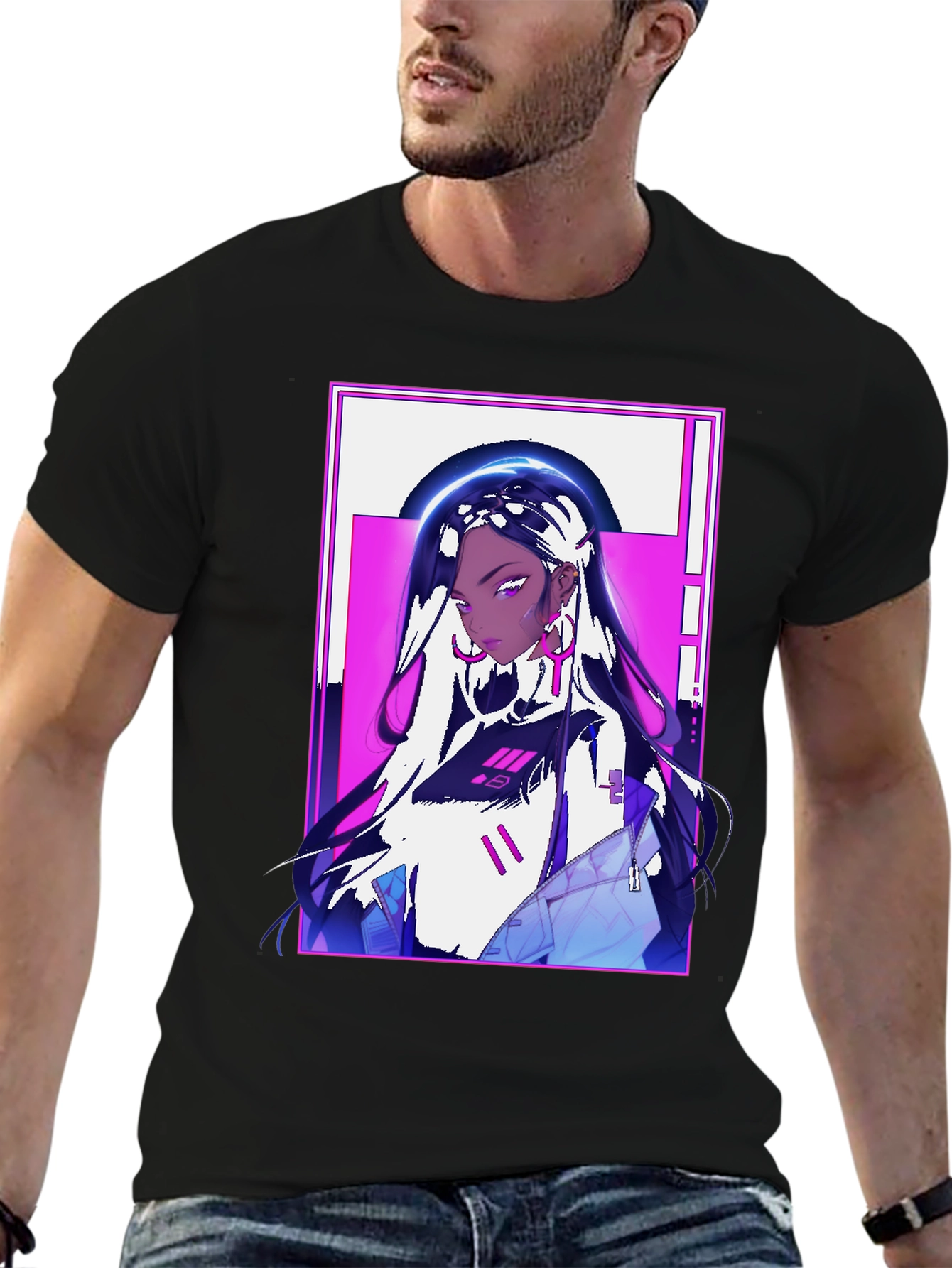 Anime Girl Graphic Print Black Tee