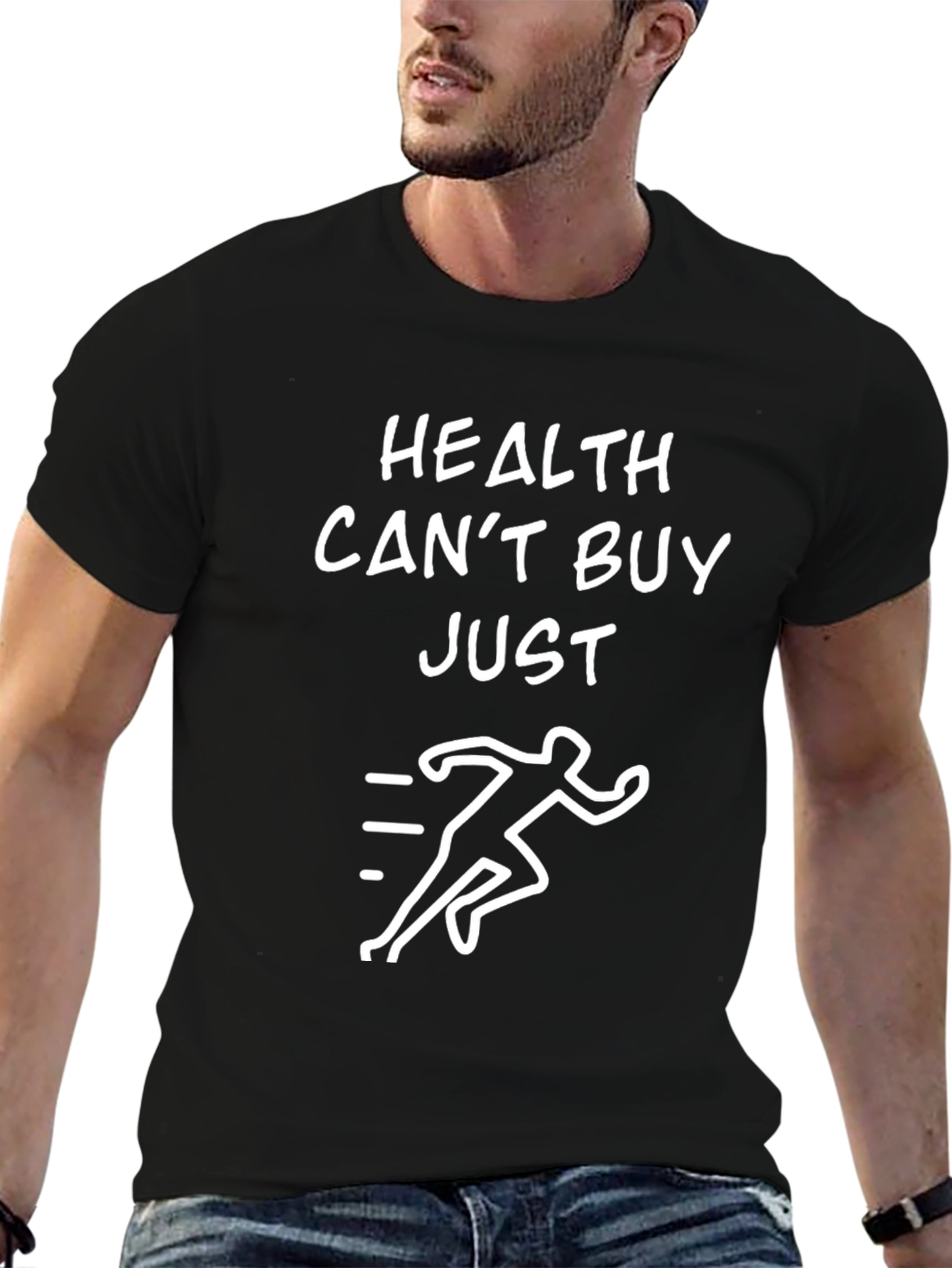 Health Cant Buy Just Run Black Graphic Tee