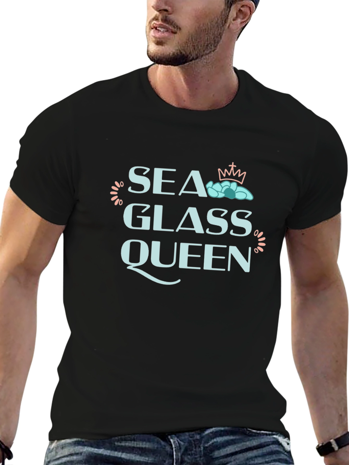 Sea Glass Queen Black T-Shirt