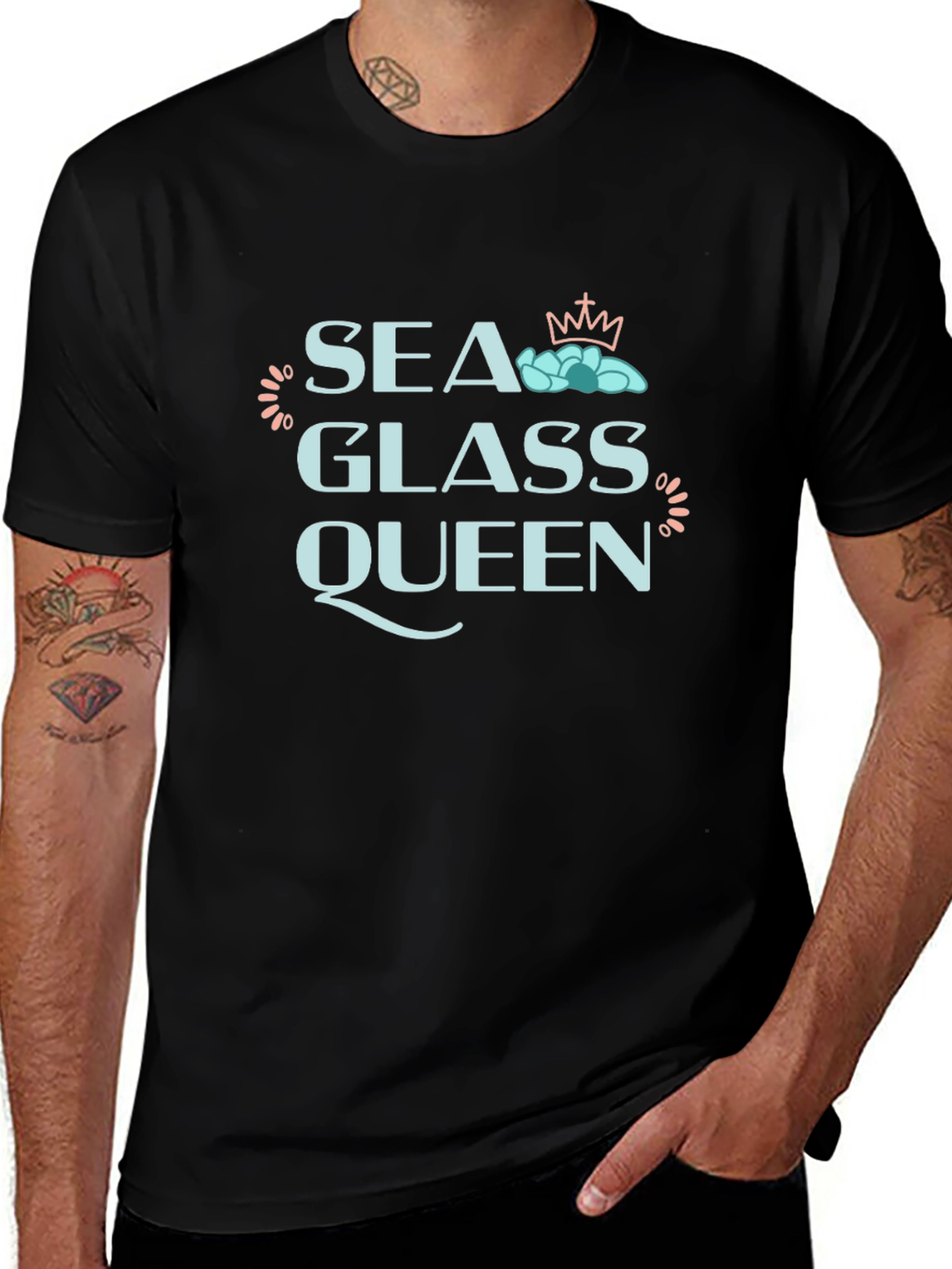 Sea Glass Queen Black T-Shirt