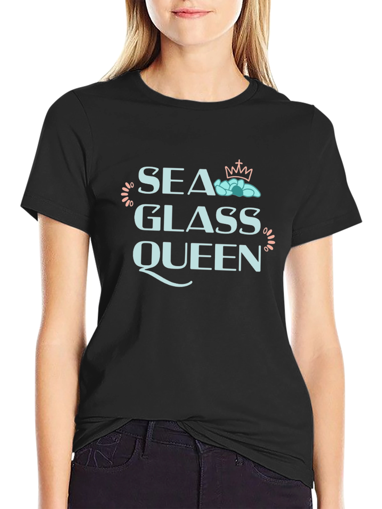 Sea Glass Queen Black T-Shirt