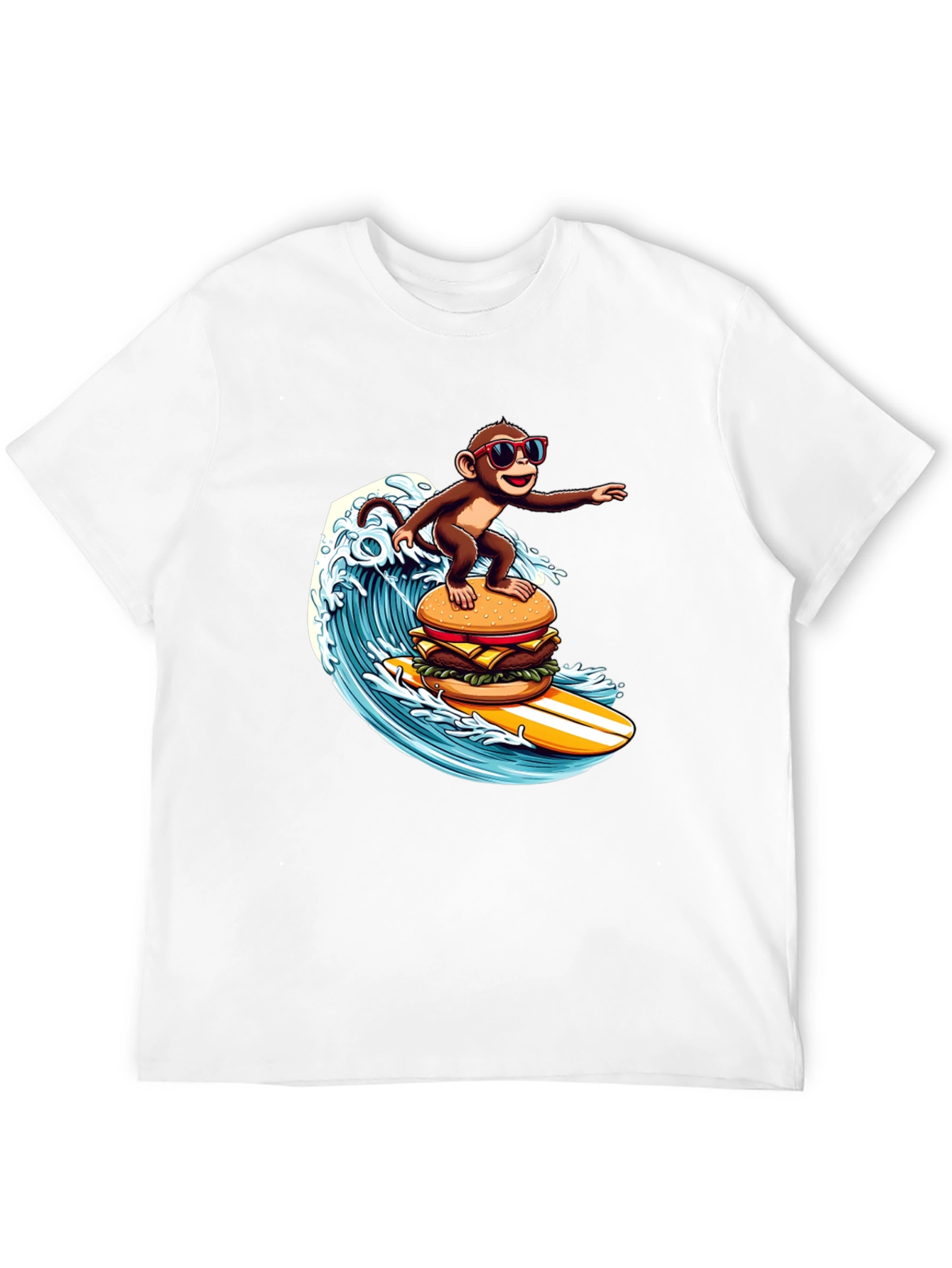 Monkey Surfing Burger Wave T-Shirt