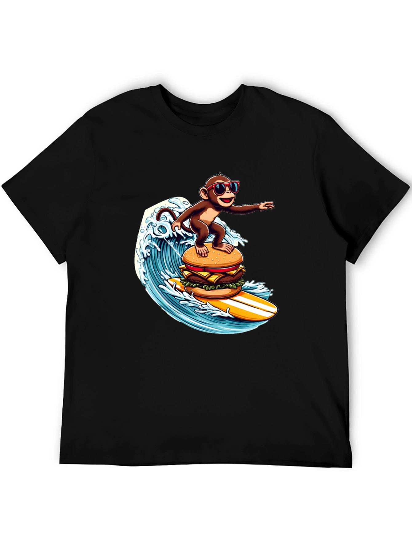 Monkey Surfing Burger Wave T-Shirt