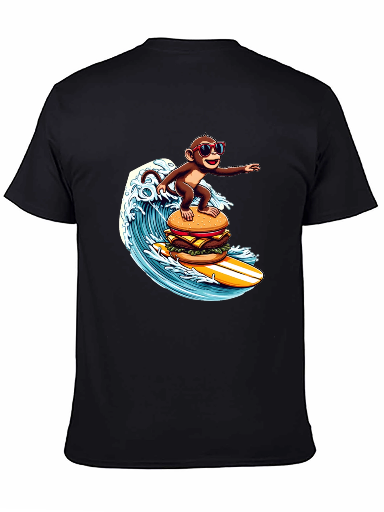 Monkey Surfing Burger Wave T-Shirt
