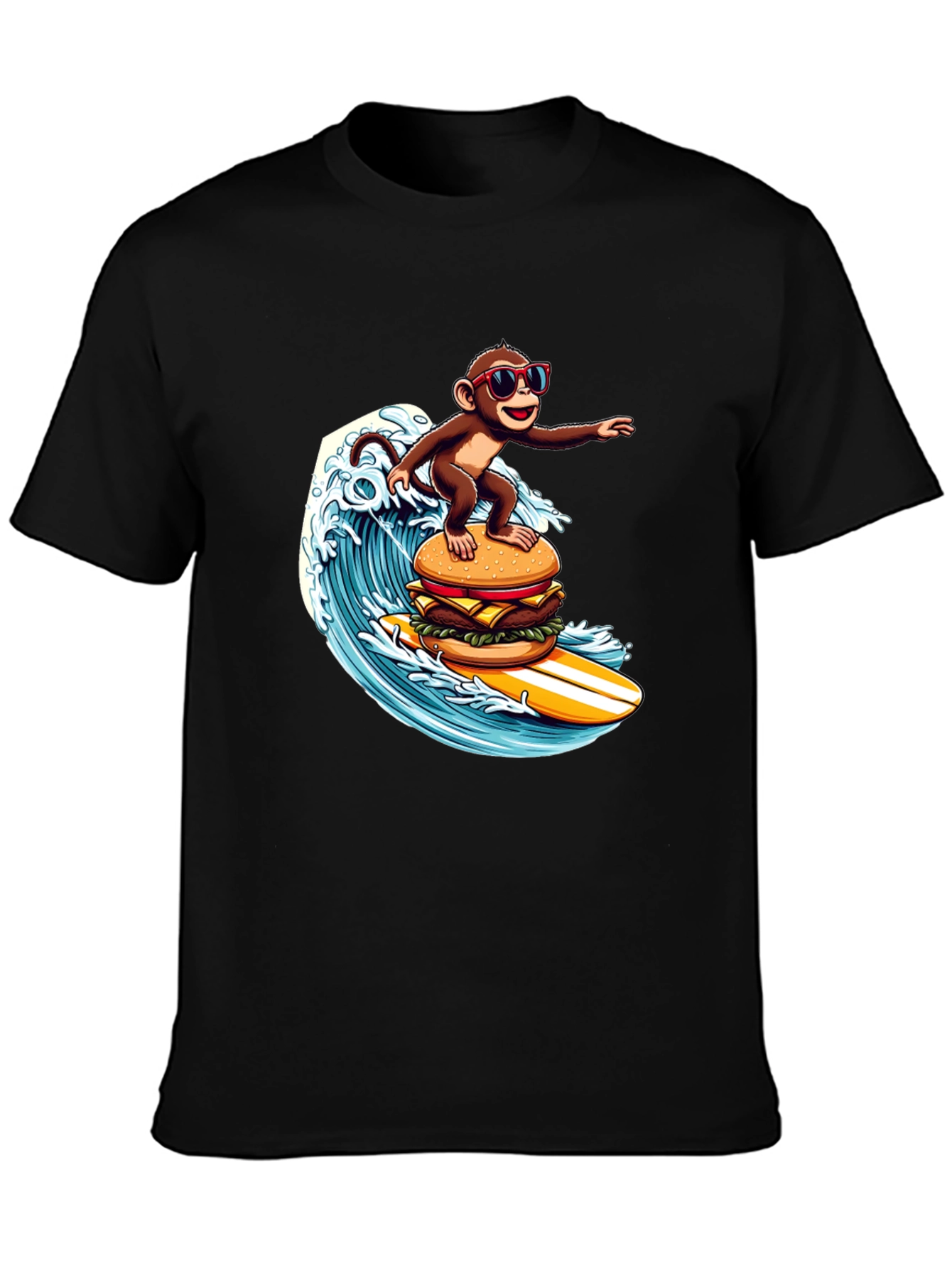 Monkey Surfing Burger Wave T-Shirt