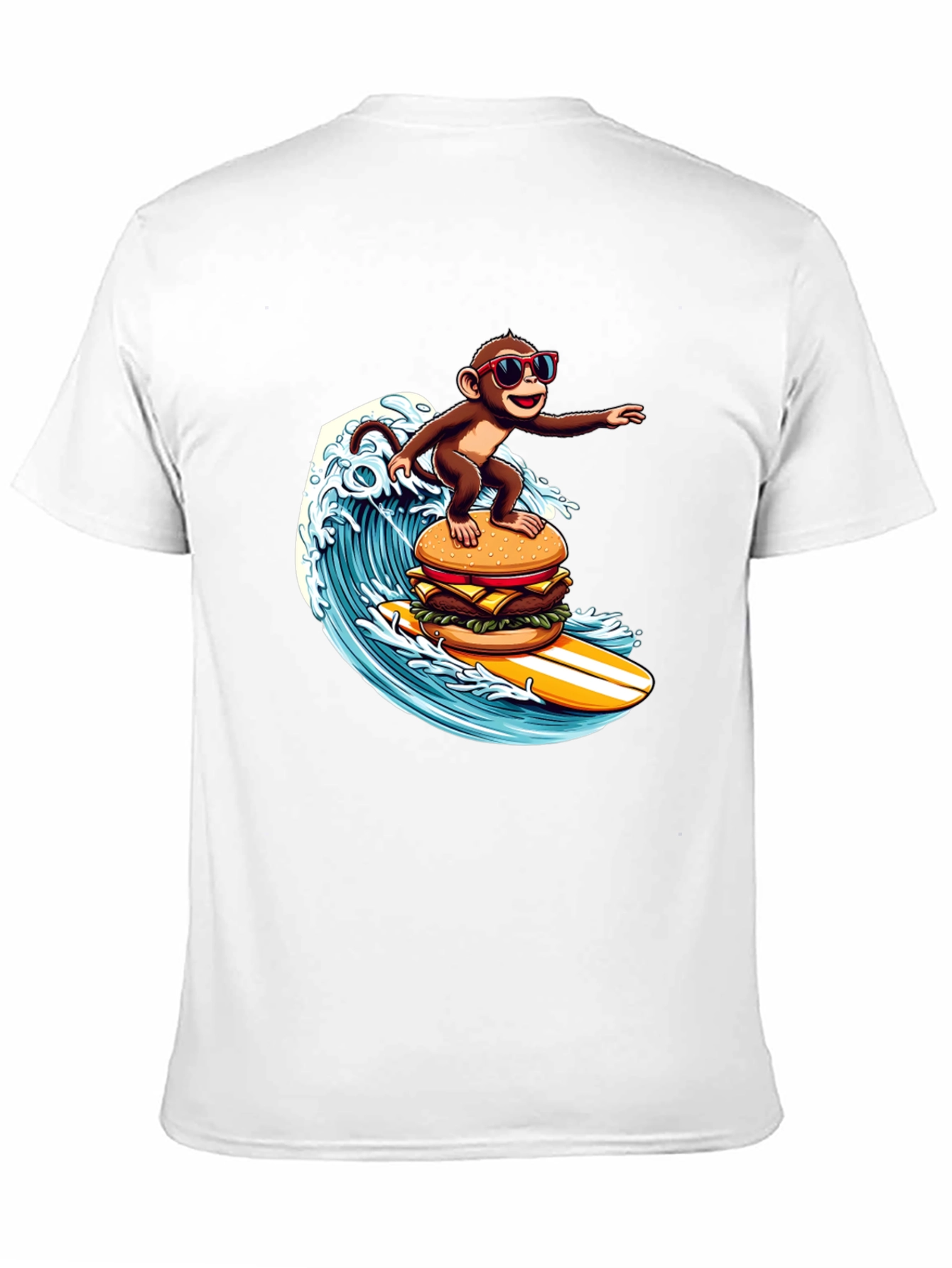 Monkey Surfing Burger Wave T-Shirt