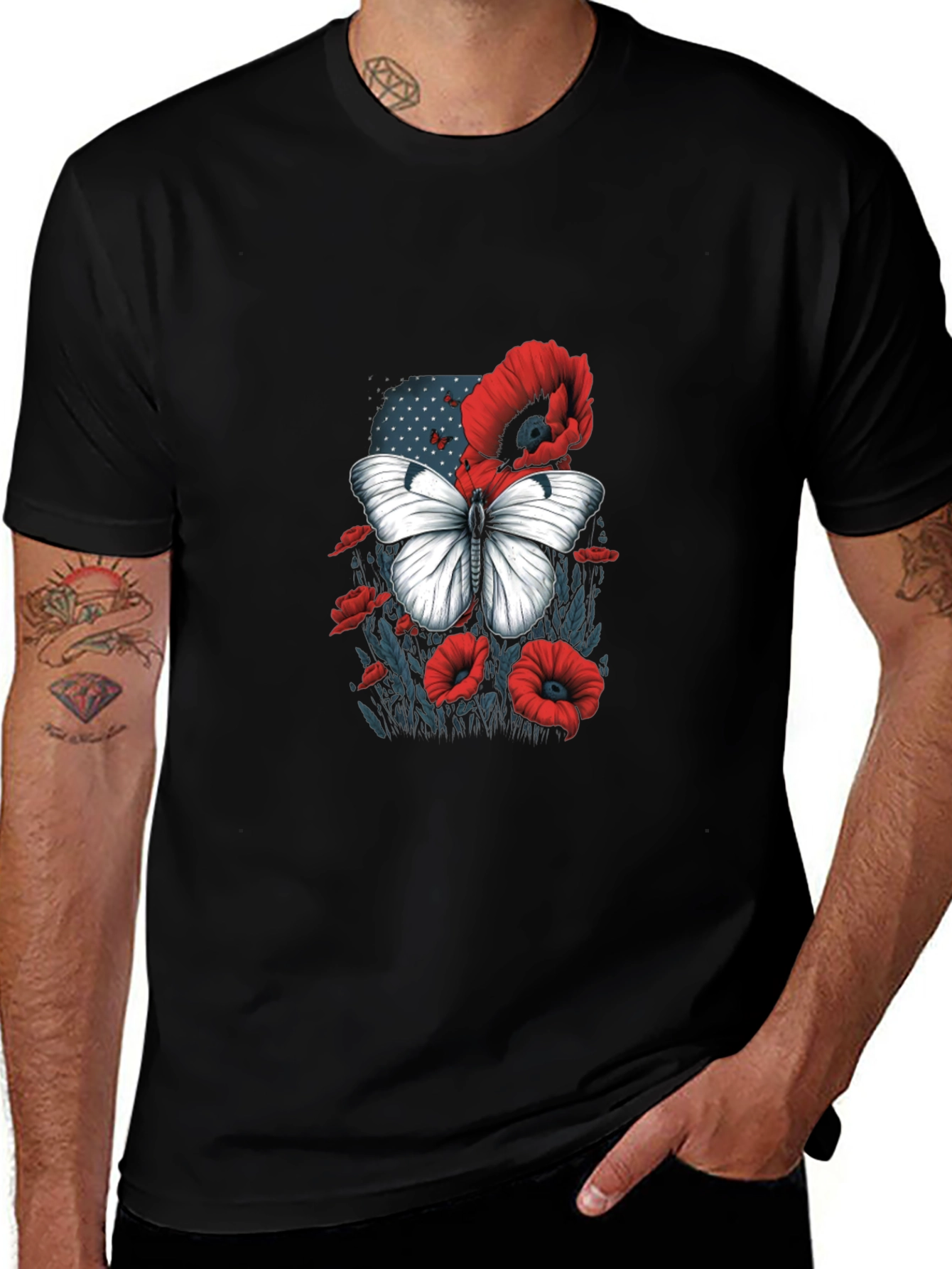 Butterfly & Poppy Graphic Tee - Classic Black T-Shirt