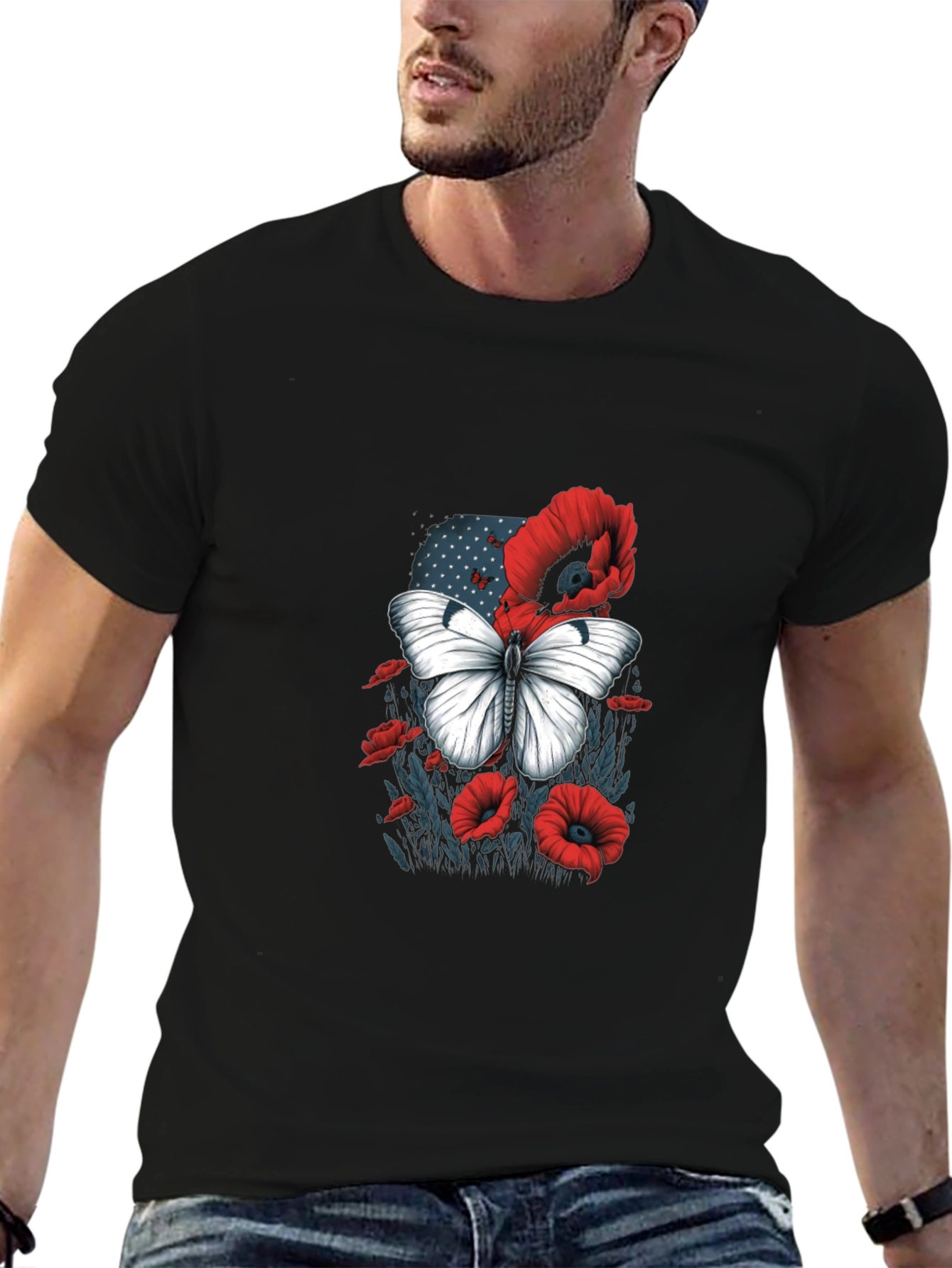Butterfly & Poppy Graphic Tee - Classic Black T-Shirt