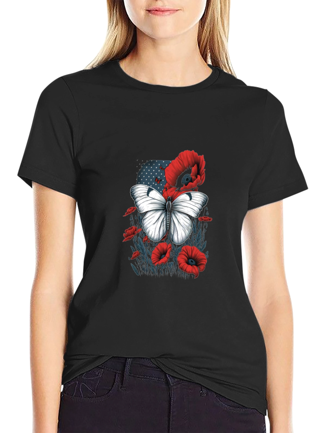 Butterfly & Poppy Graphic Tee - Classic Black T-Shirt