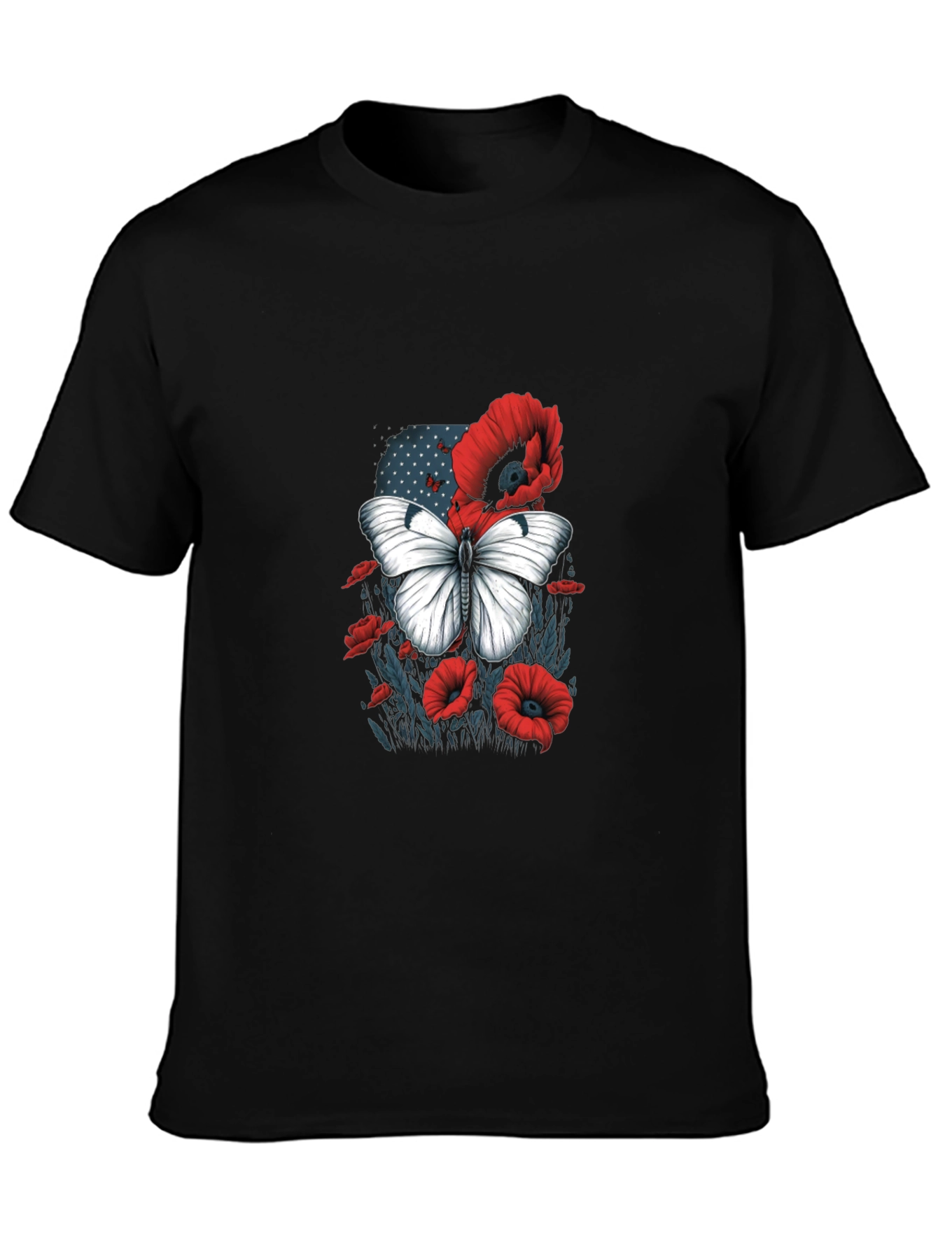 Butterfly & Poppy Graphic Tee - Classic Black T-Shirt