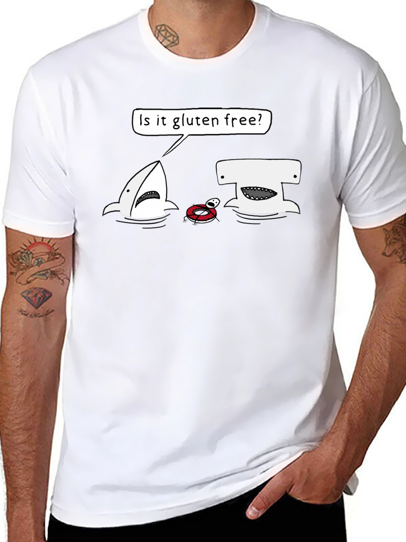 Gluten-Free Shark Humor Graphic T-Shirt