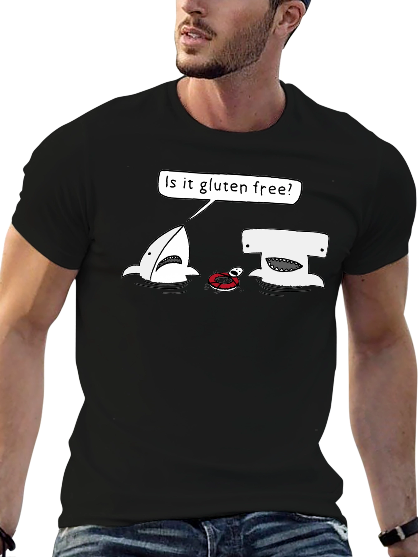 Gluten-Free Shark Humor Graphic T-Shirt