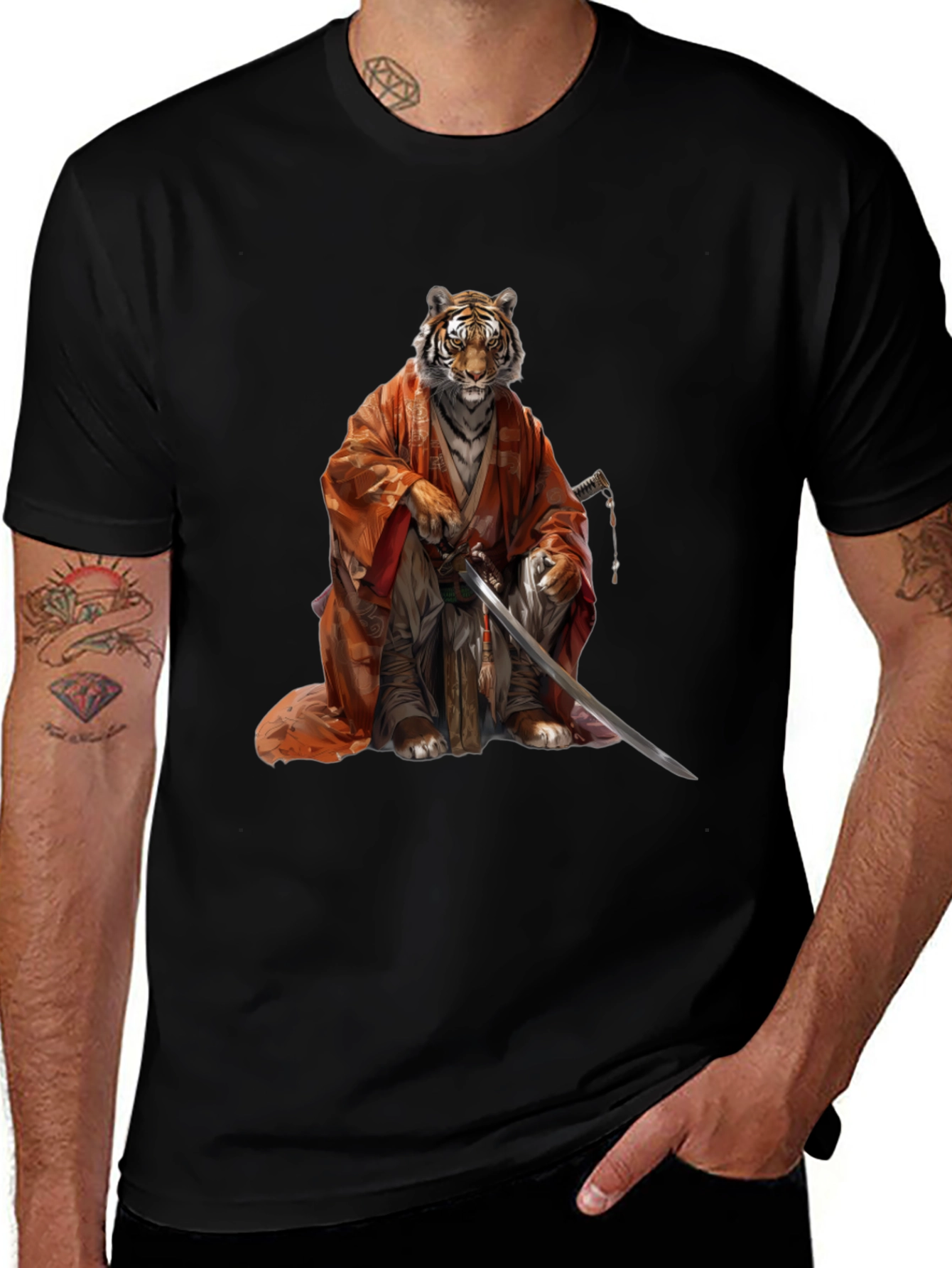 Tiger Samurai Black T-Shirt