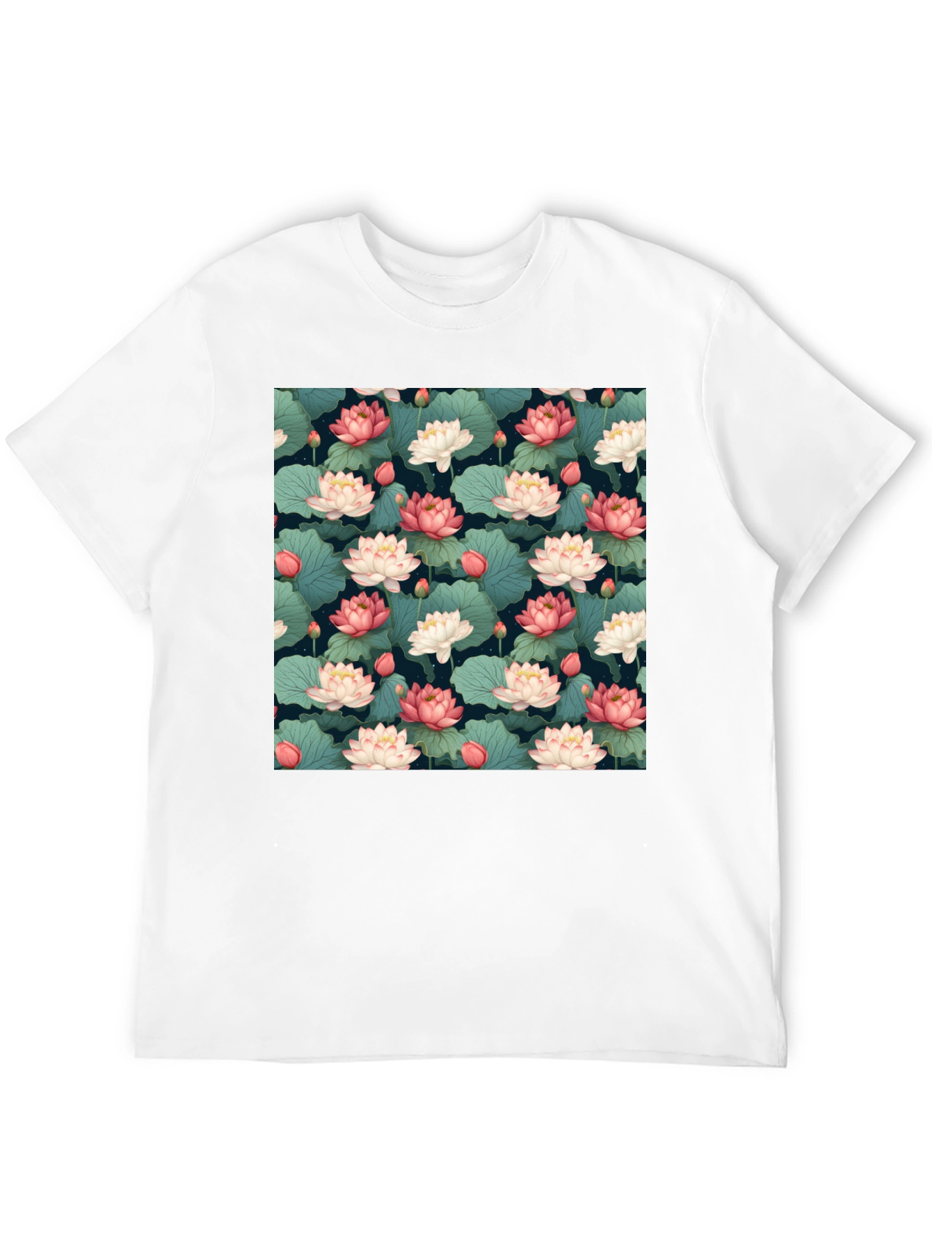 Lotus Flower Print Black T-Shirt