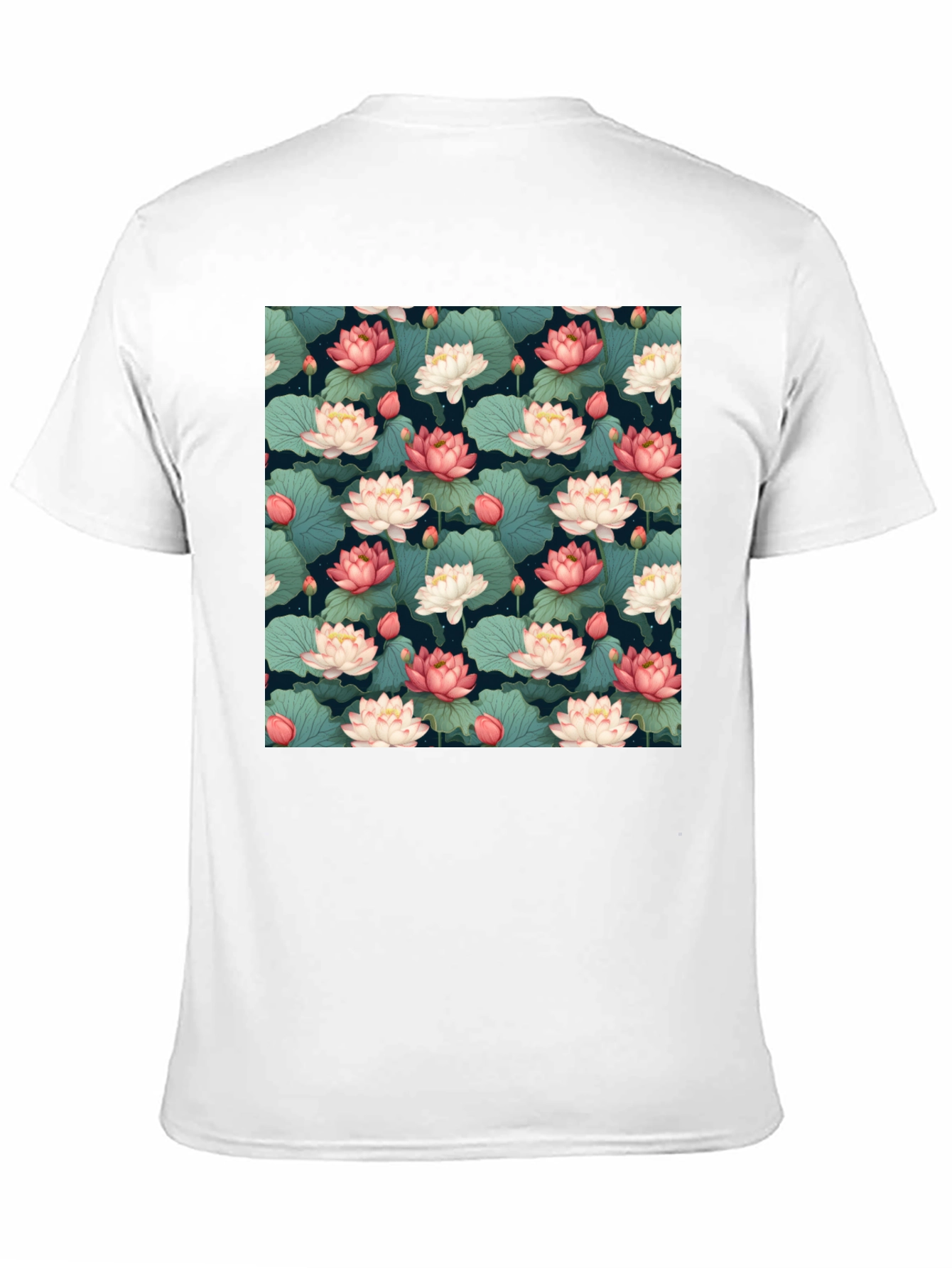 Lotus Flower Print Black T-Shirt