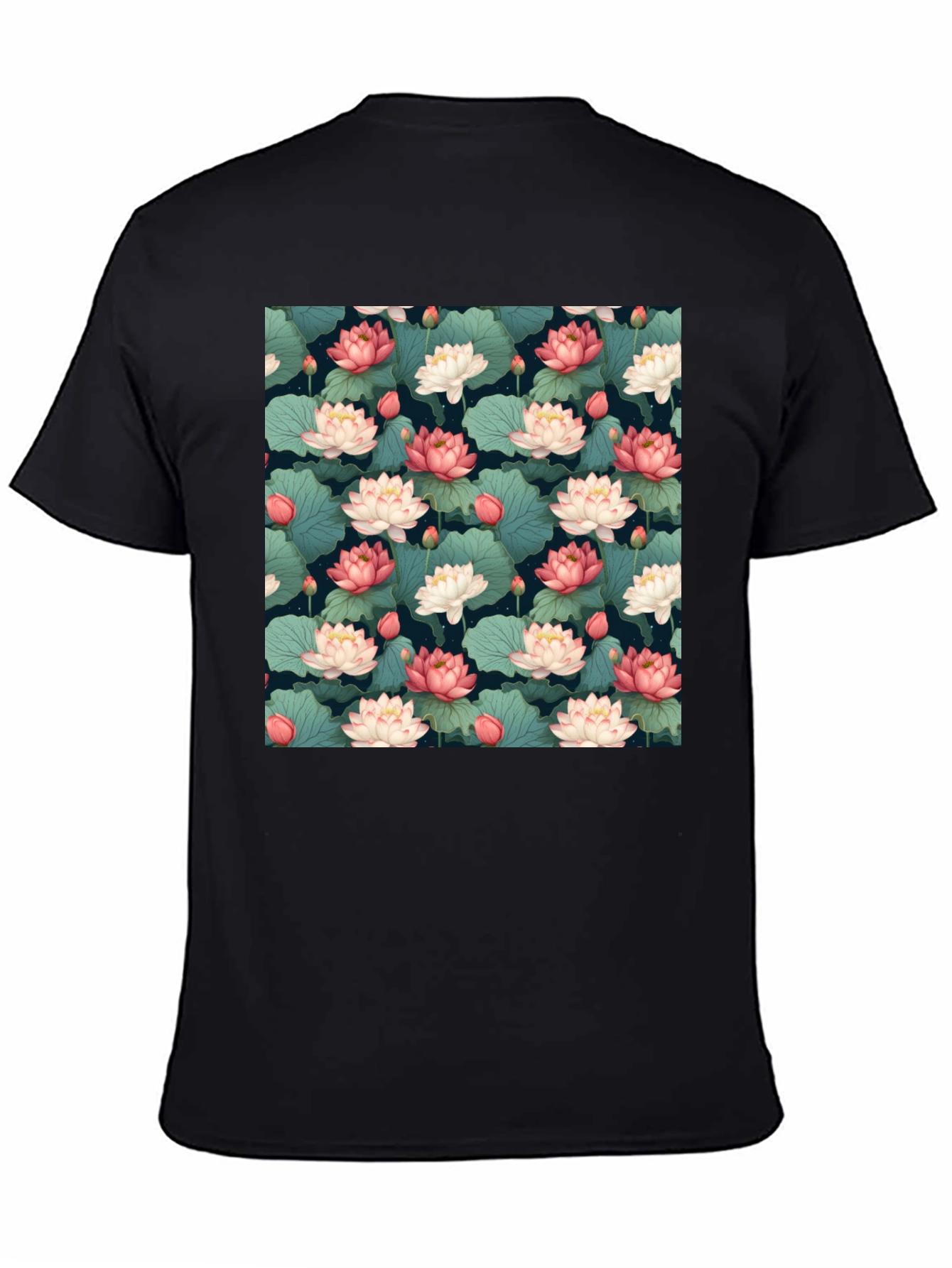 Lotus Flower Print Black T-Shirt