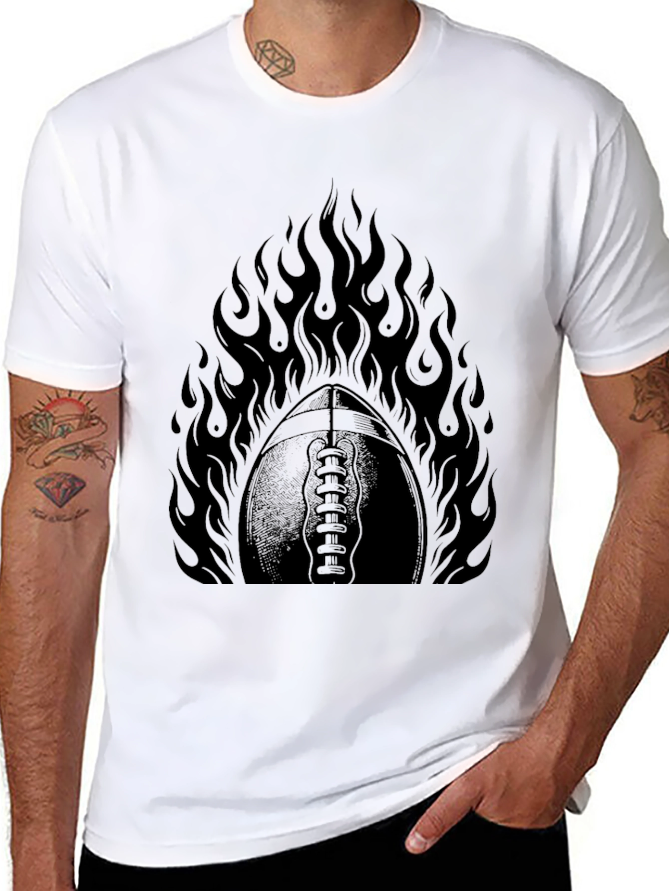 Fiery Football Graphic Tee - Black Cotton