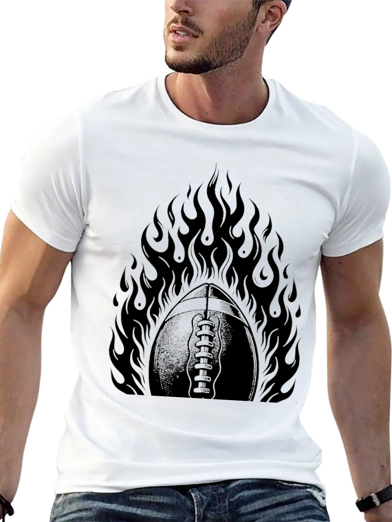 Fiery Football Graphic Tee - Black Cotton