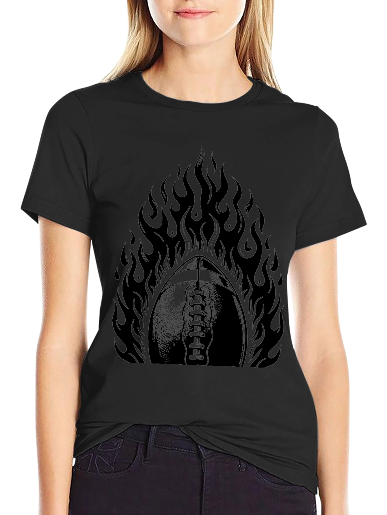 Fiery Football Graphic Tee - Black Cotton