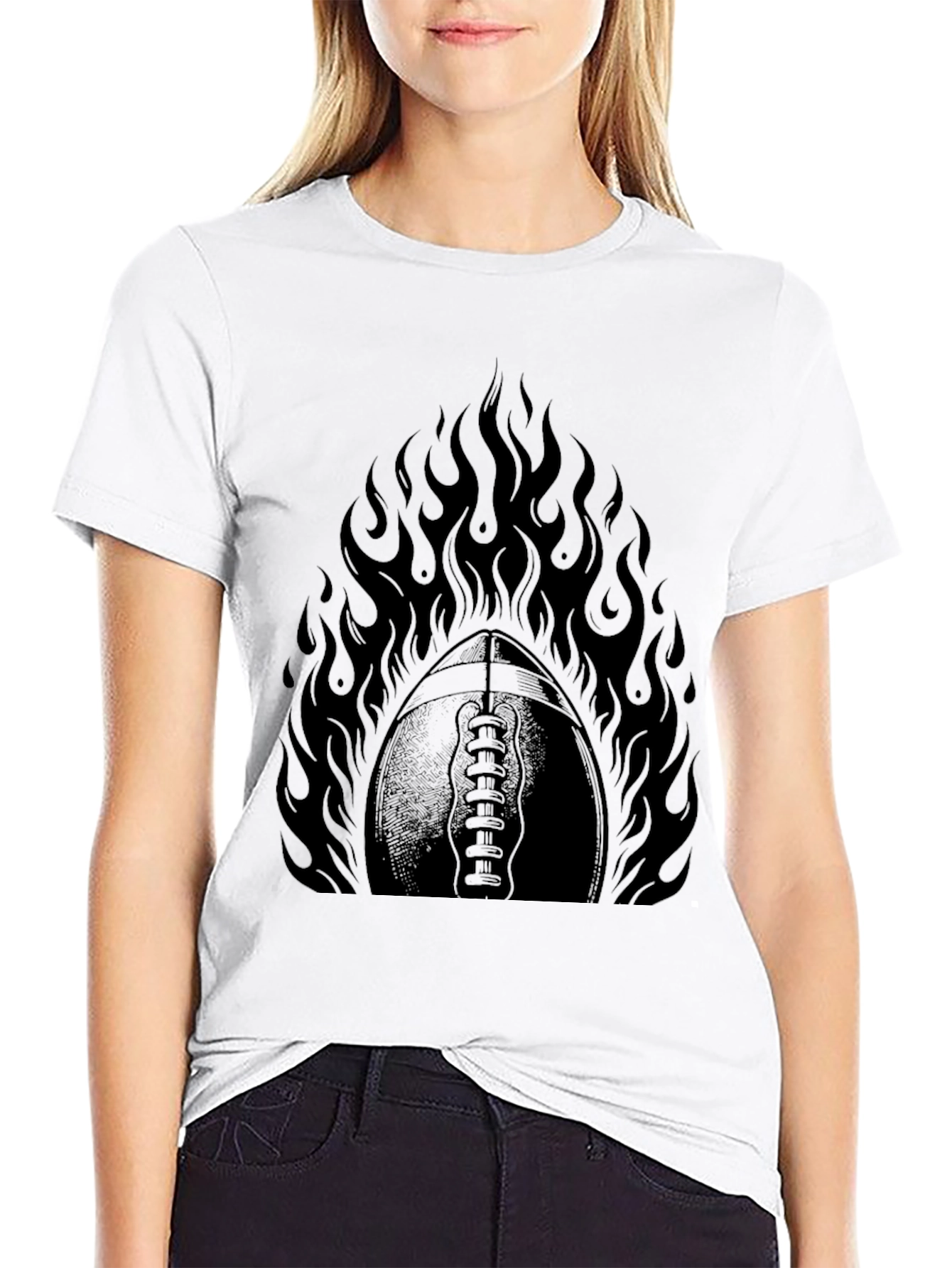 Fiery Football Graphic Tee - Black Cotton