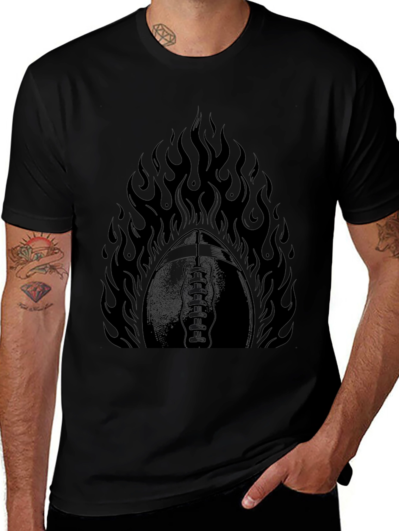 Fiery Football Graphic Tee - Black Cotton