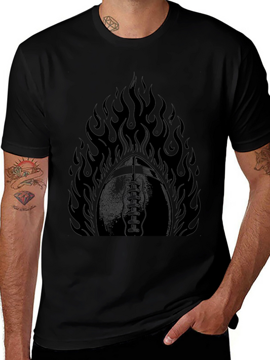 Fiery Football Graphic Tee - Black Cotton