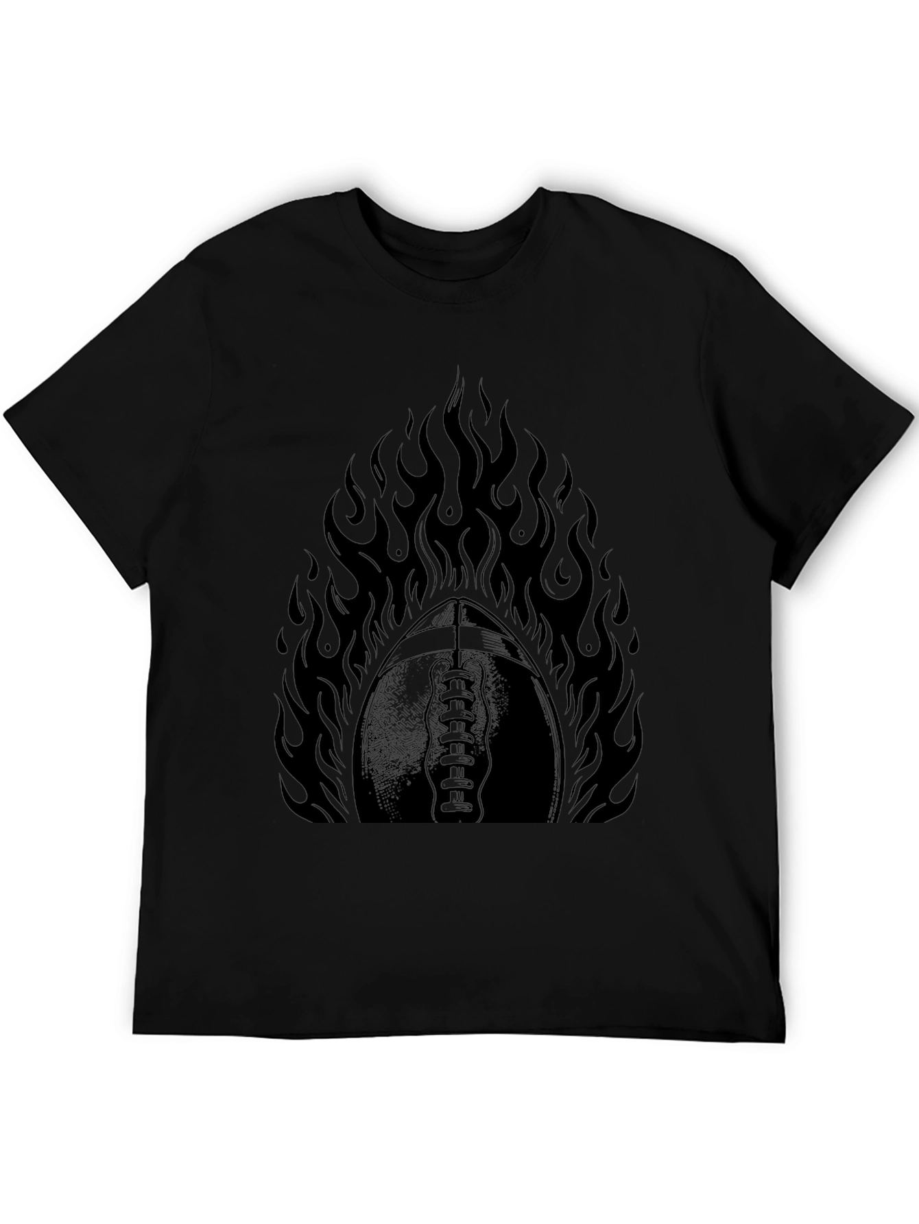 Fiery Football Graphic Tee - Black Cotton