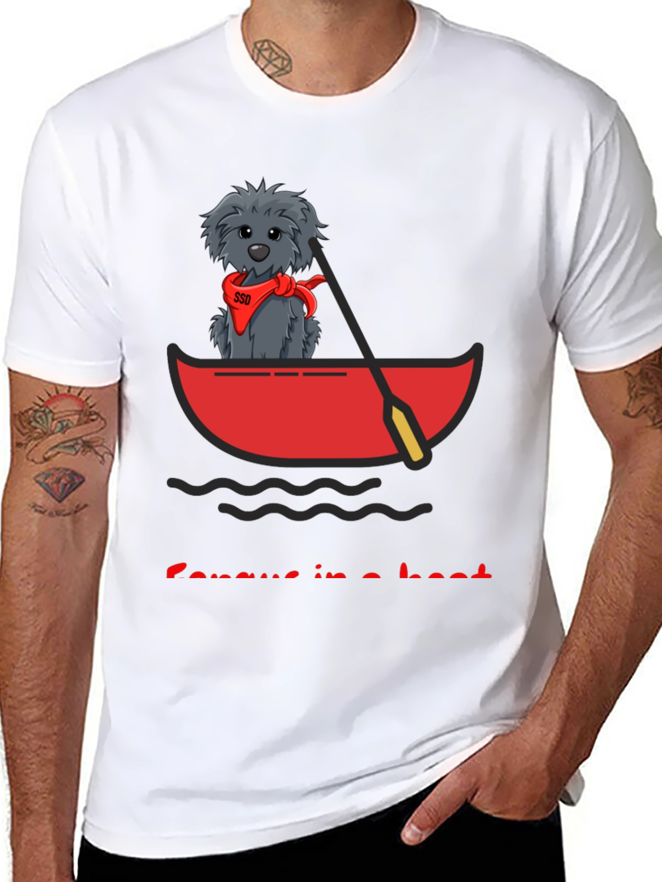 Dog in Boat T-Shirt - Cartoon Graphic Tee