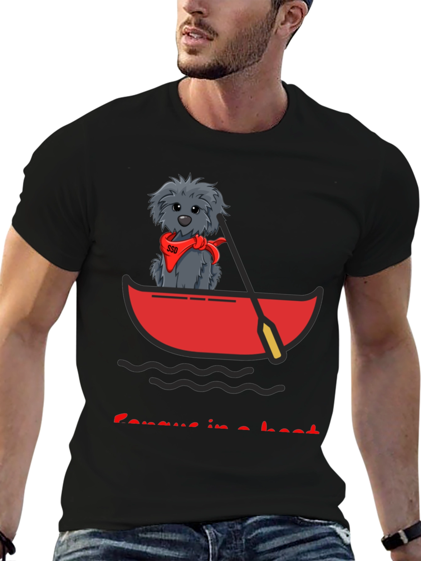 Dog in Boat T-Shirt - Cartoon Graphic Tee