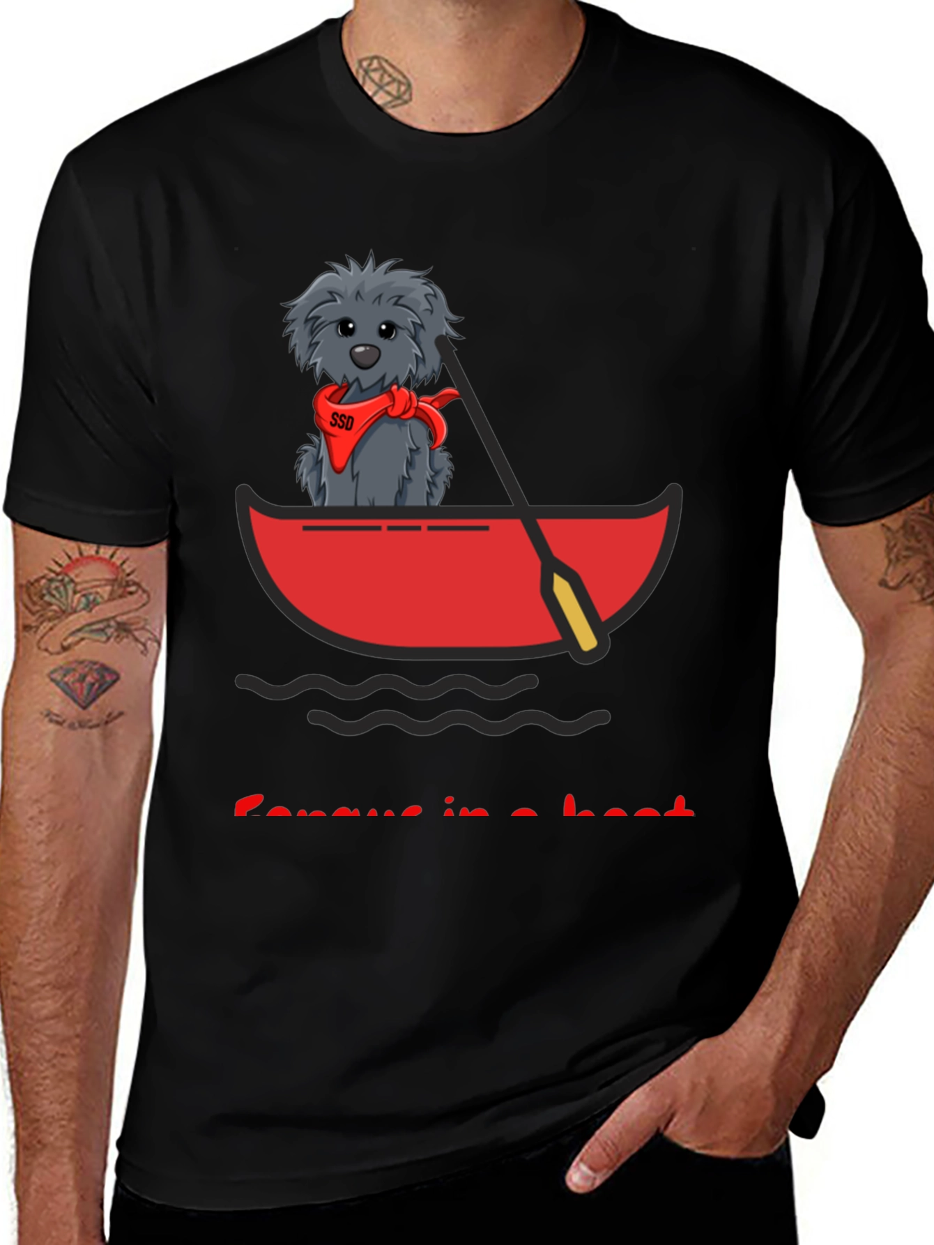 Dog in Boat T-Shirt - Cartoon Graphic Tee