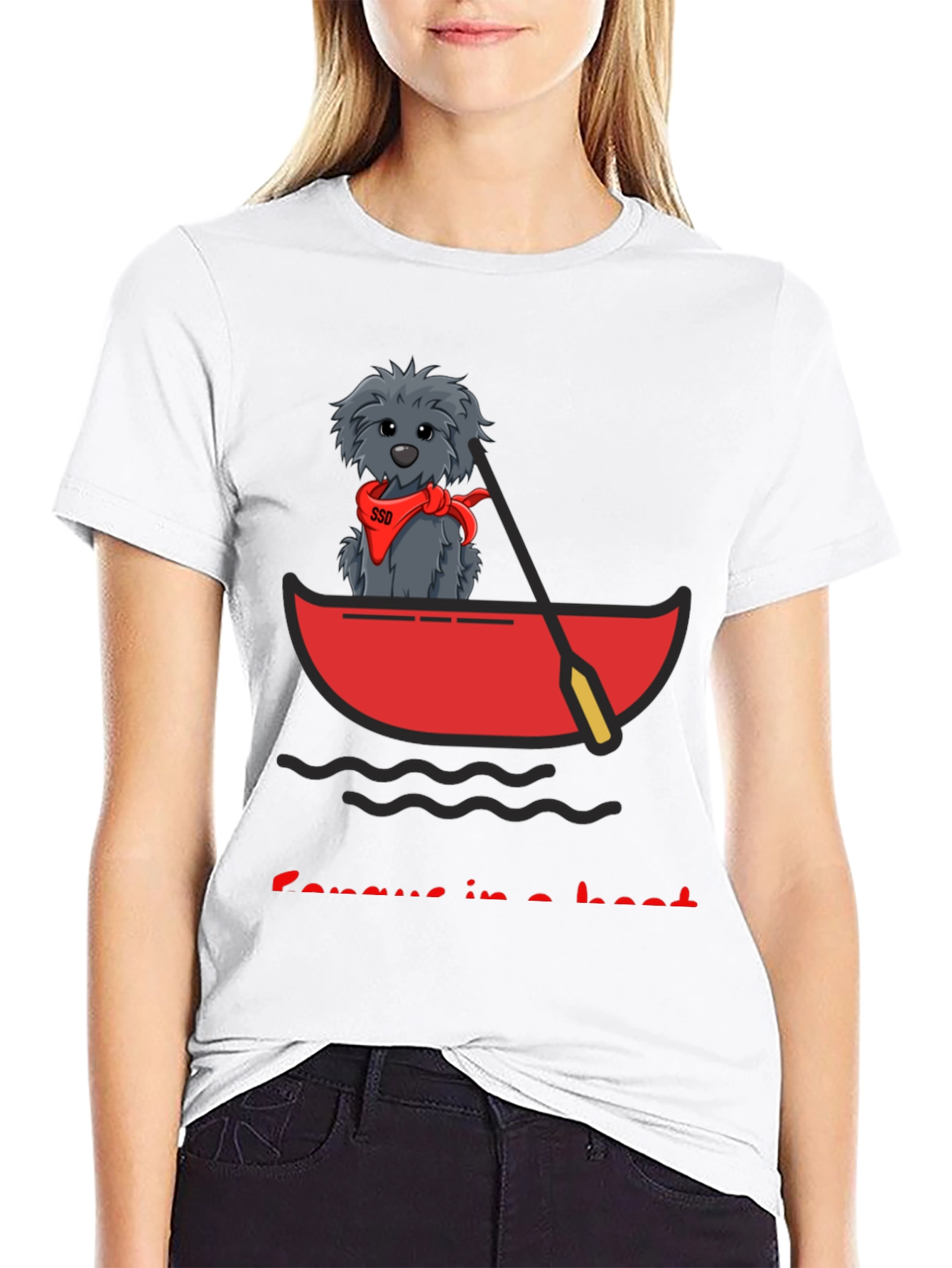Dog in Boat T-Shirt - Cartoon Graphic Tee