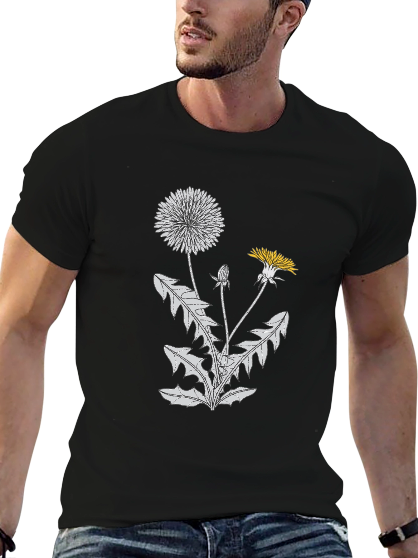 Dandelion Graphic Tee - Black Cotton Blend