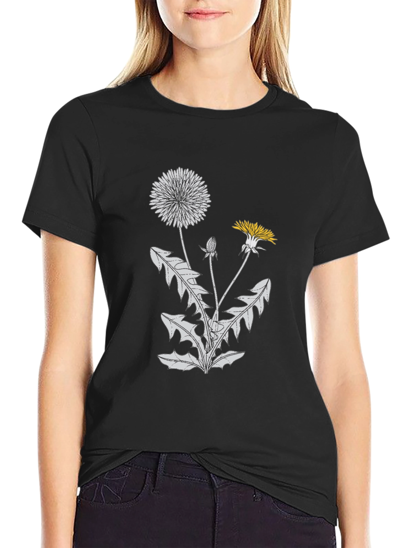 Dandelion Graphic Tee - Black Cotton Blend