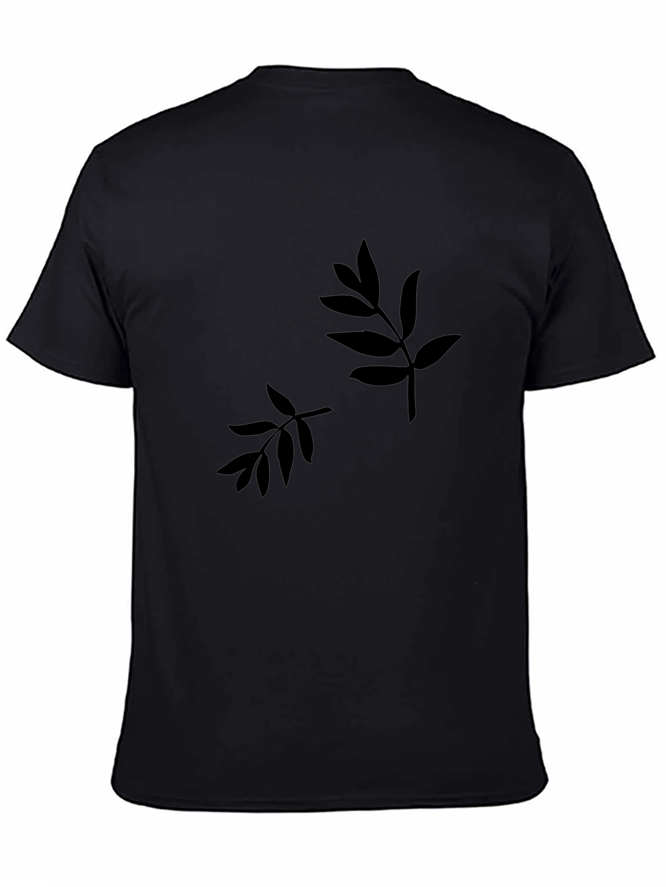 Minimalist Leaf Design Black T-Shirt