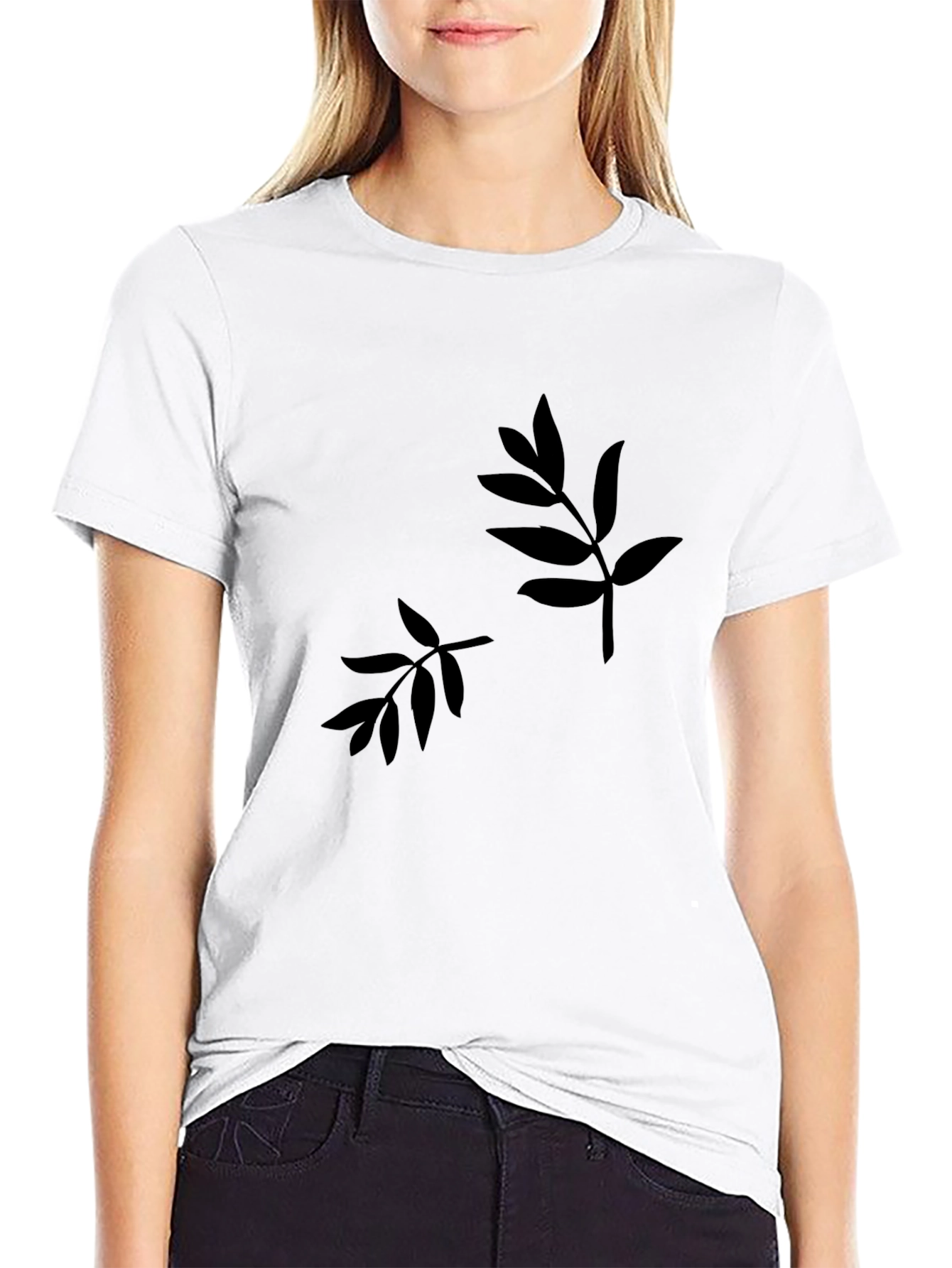Minimalist Leaf Design Black T-Shirt