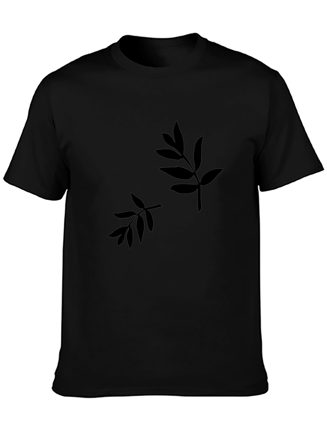 Minimalist Leaf Design Black T-Shirt